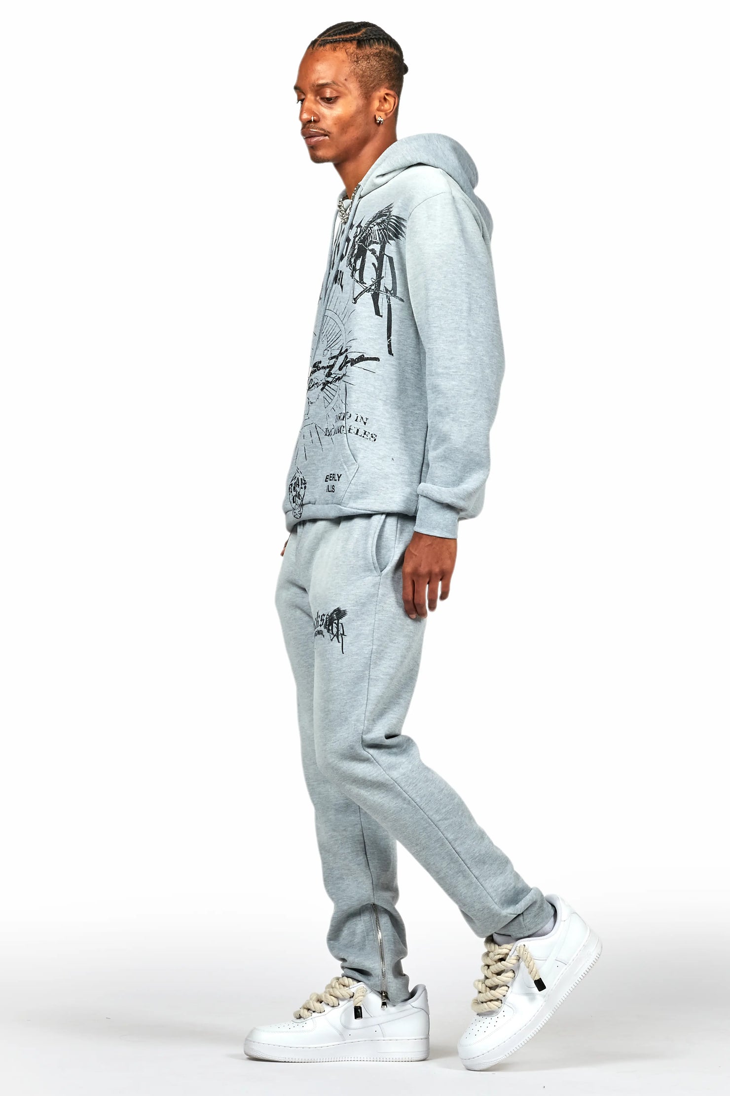 Tally Heather Grey Slim Fit Hoodie Track Set
