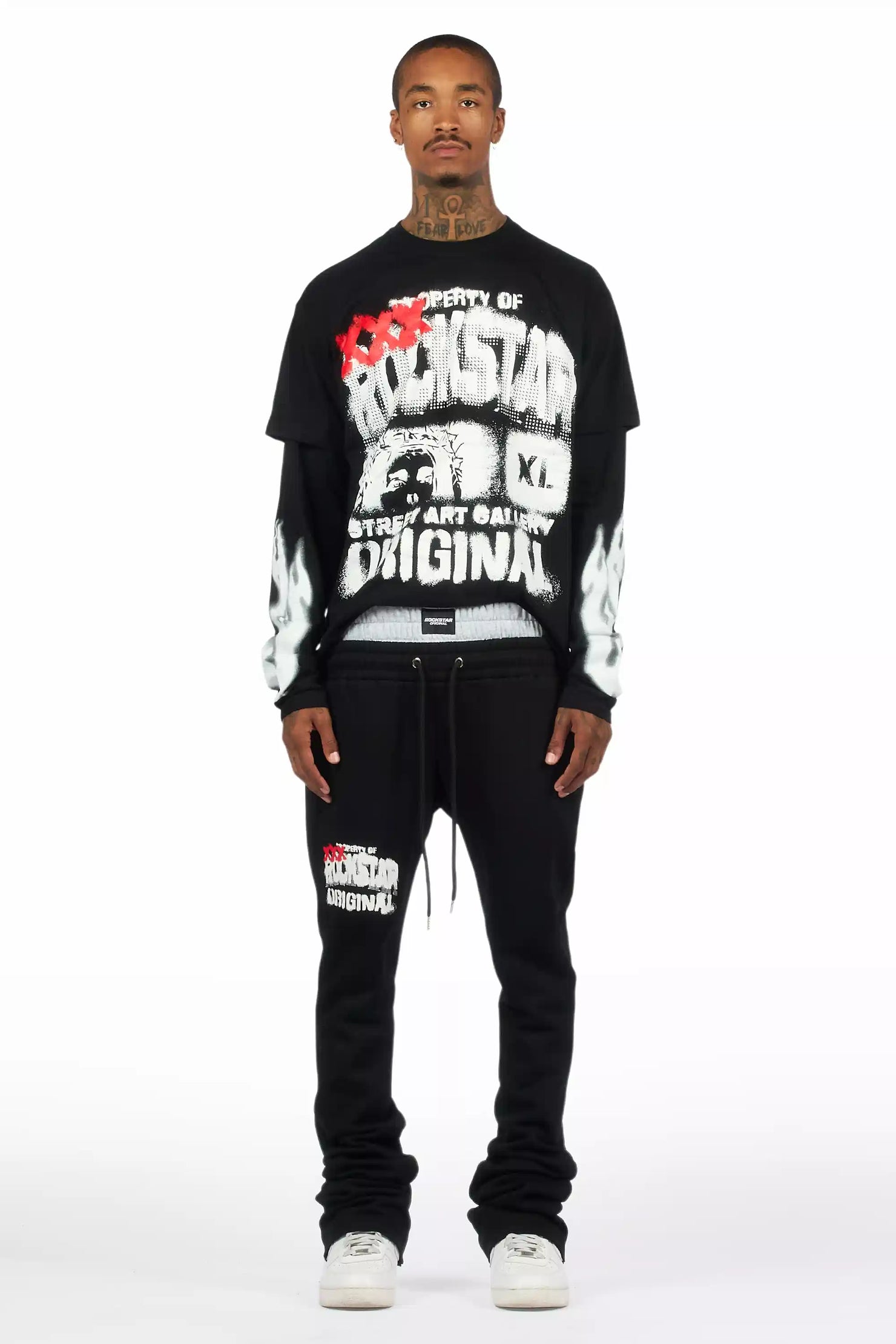 Mool Black Double Layer T-Shirt/Baggy Pant Set