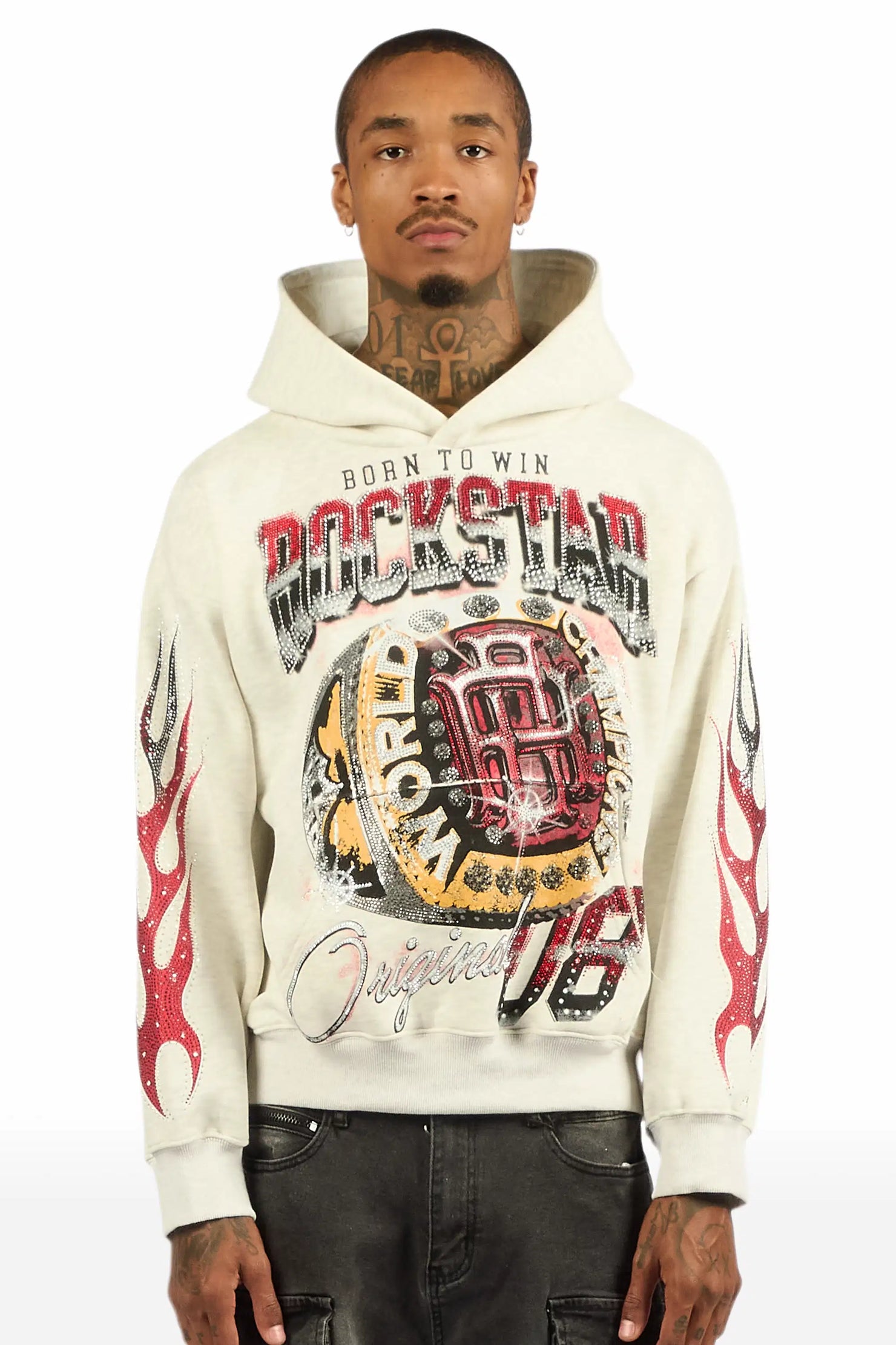 Glans Heather Grey Rhinestone Oversized Hoodie