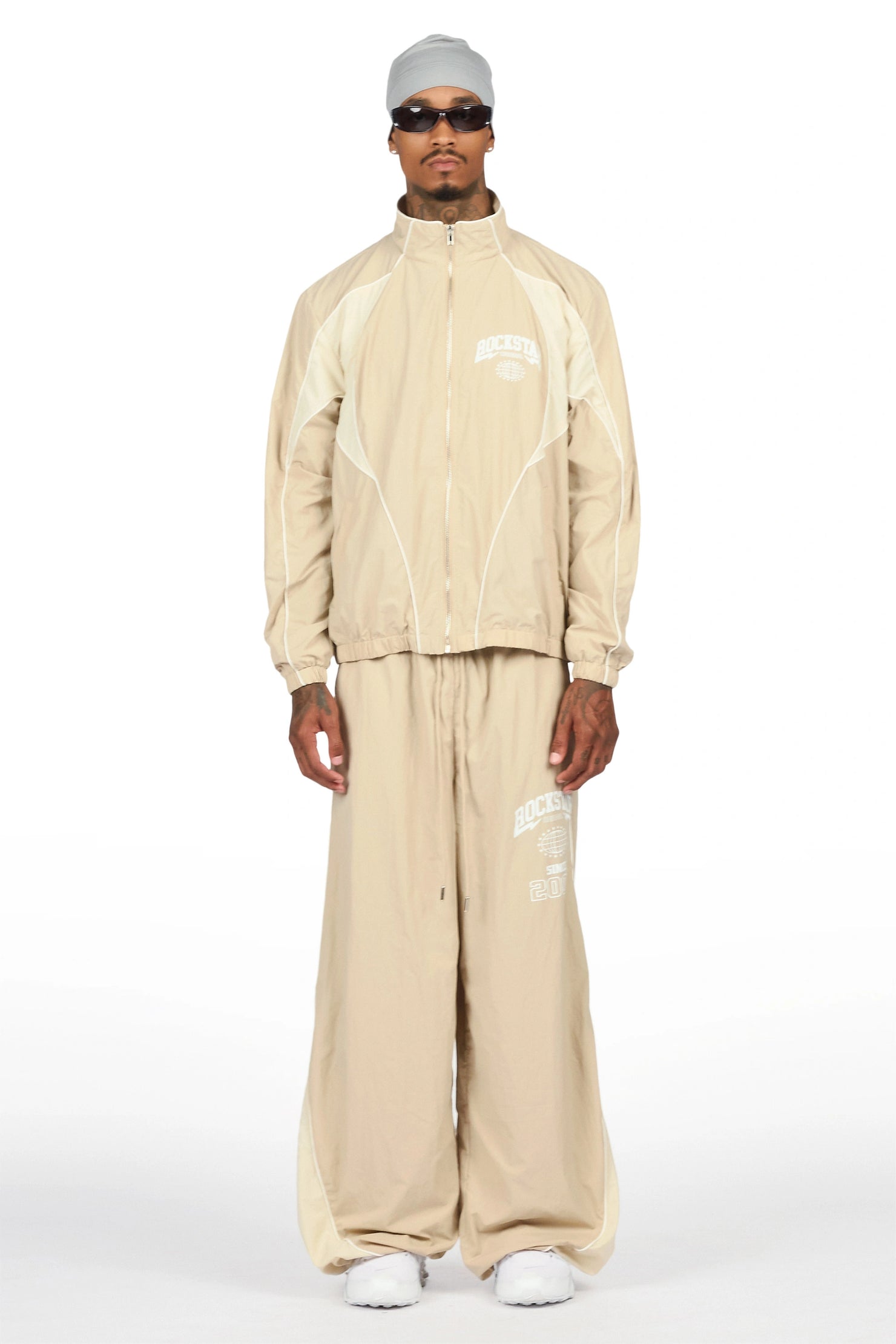 Ventoso Beige Windbreaker Baggy Fit Track Set