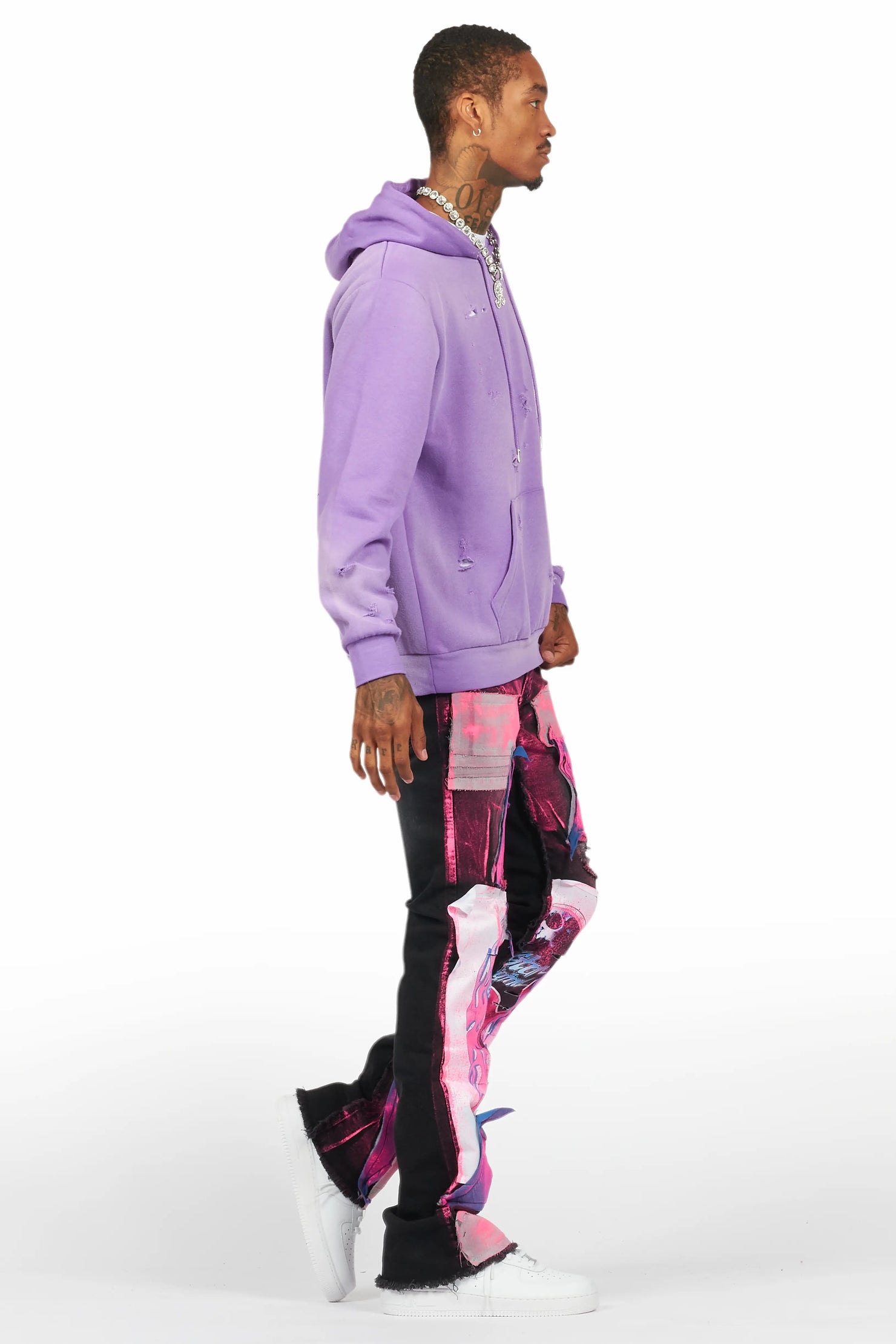 Helki Black/Pink Roller Paint Stacked Flare Jean