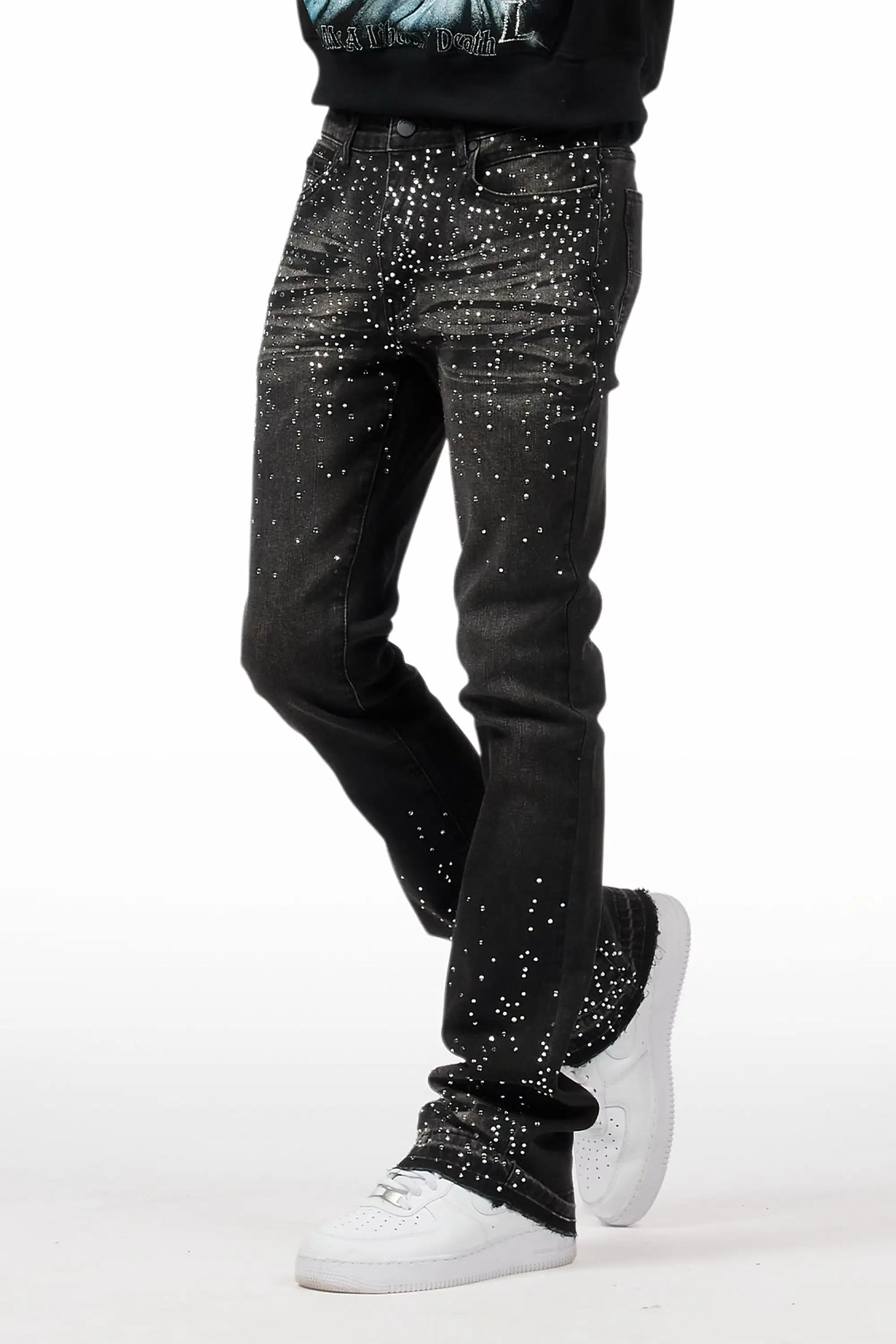Maxton Dark Grey Rhinestone Stacked Flare Jean