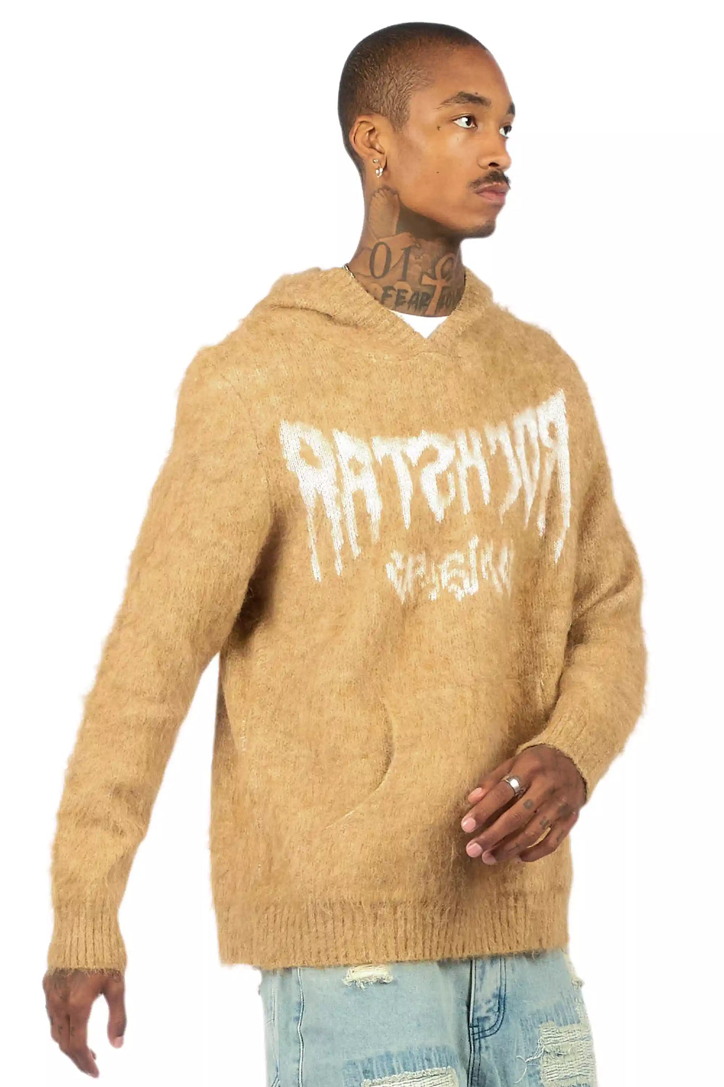 Andros Reflected Beige Graphic Knitted Hoodie