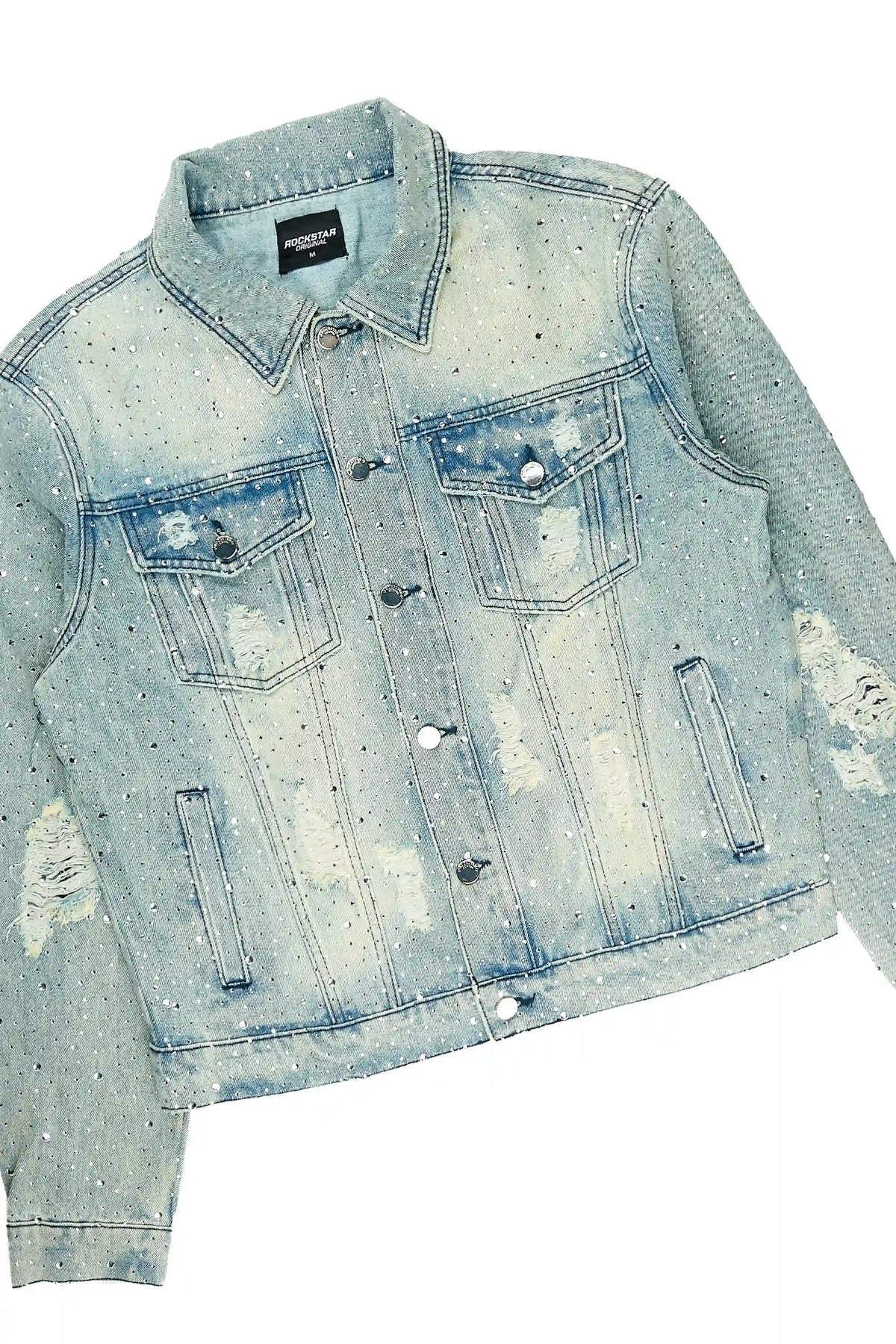 Discolite Tint Blue Rhinestone Denim Jacket/Baggy Jean Set