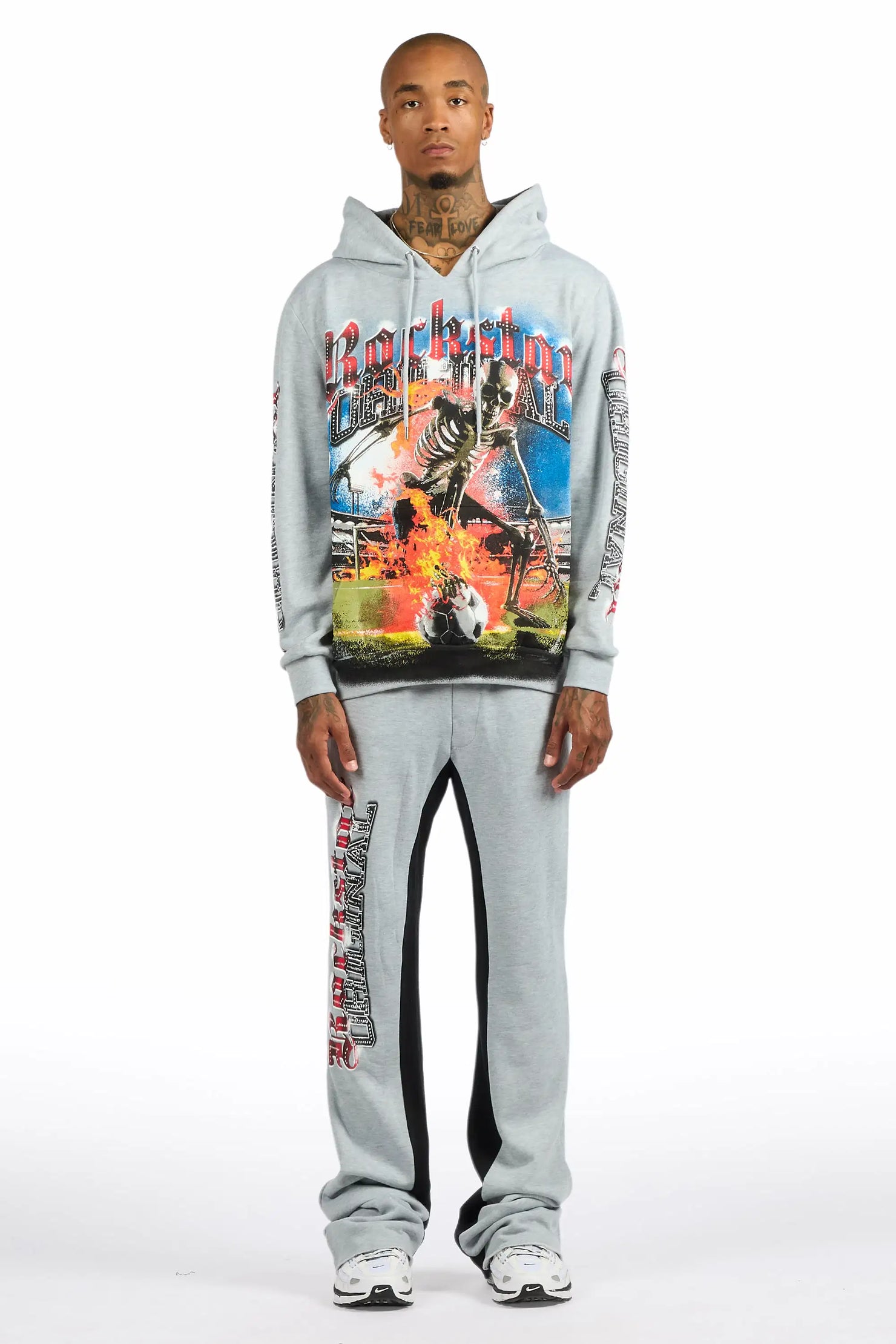 Rodgers Heather Grey/Black Hoodie/Baggy Stacked Track Pant Set