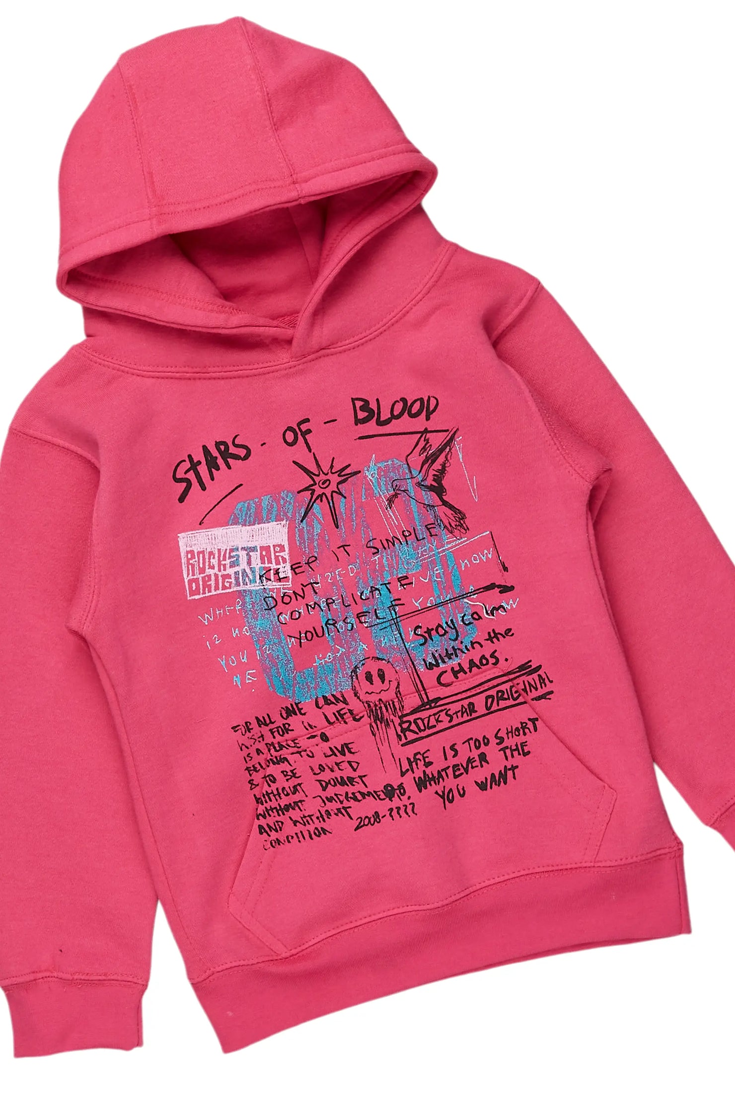 Girls Addie Pink Hoodie/Stacked Flare Jean Set