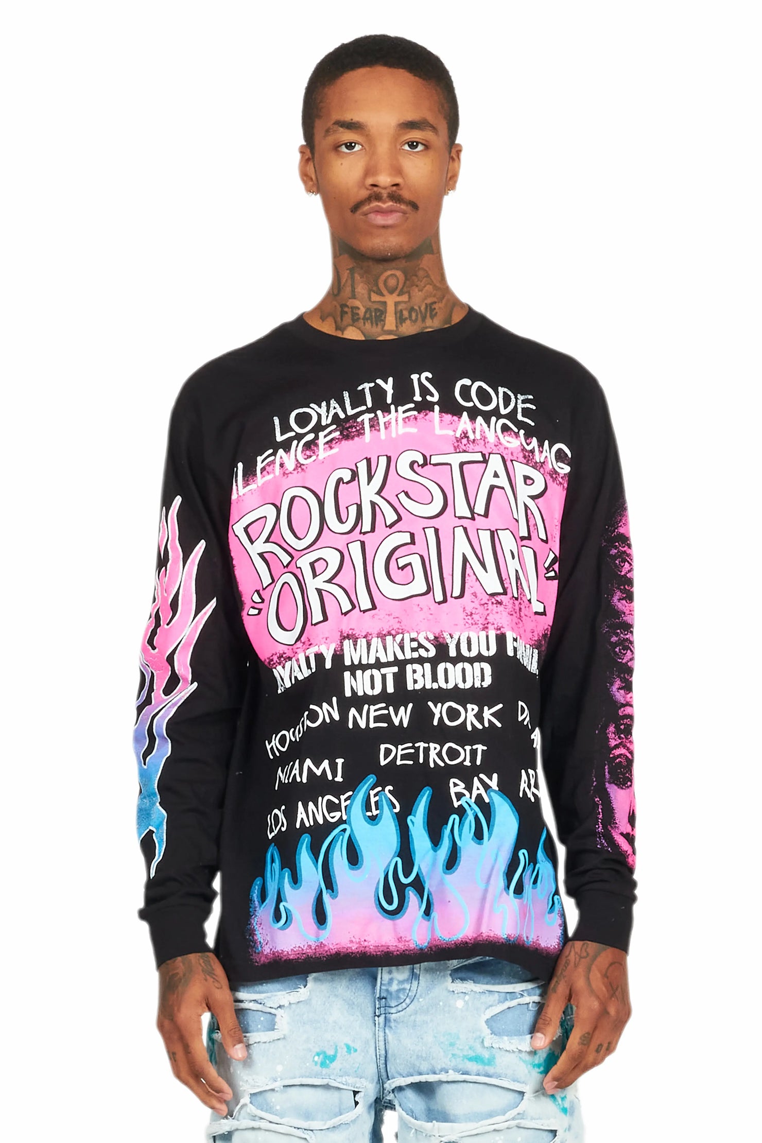 Beno Black/Pink Long Sleeve Graphic T-Shirt
