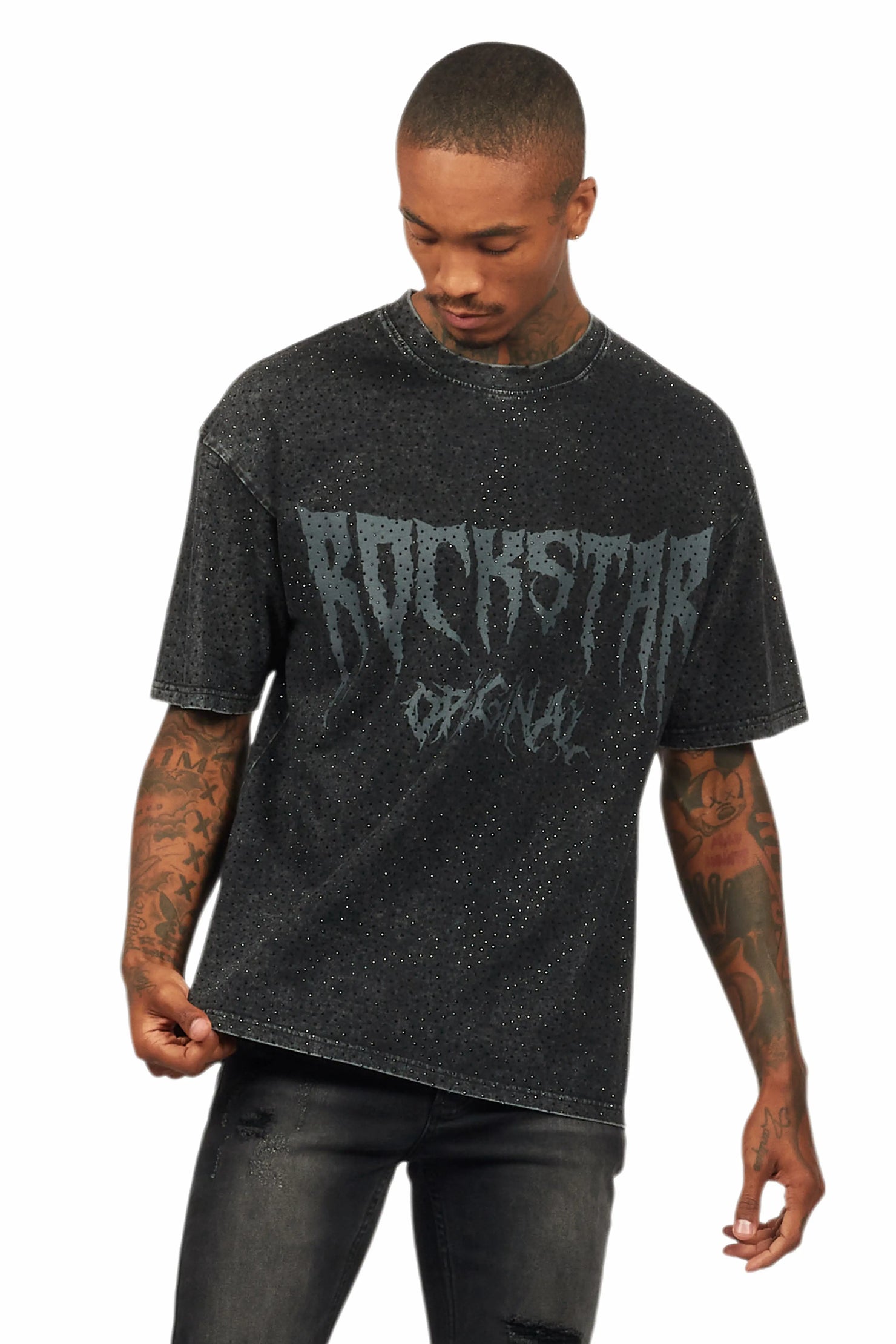 Andros Black Graphic Rhinestone T-Shirt