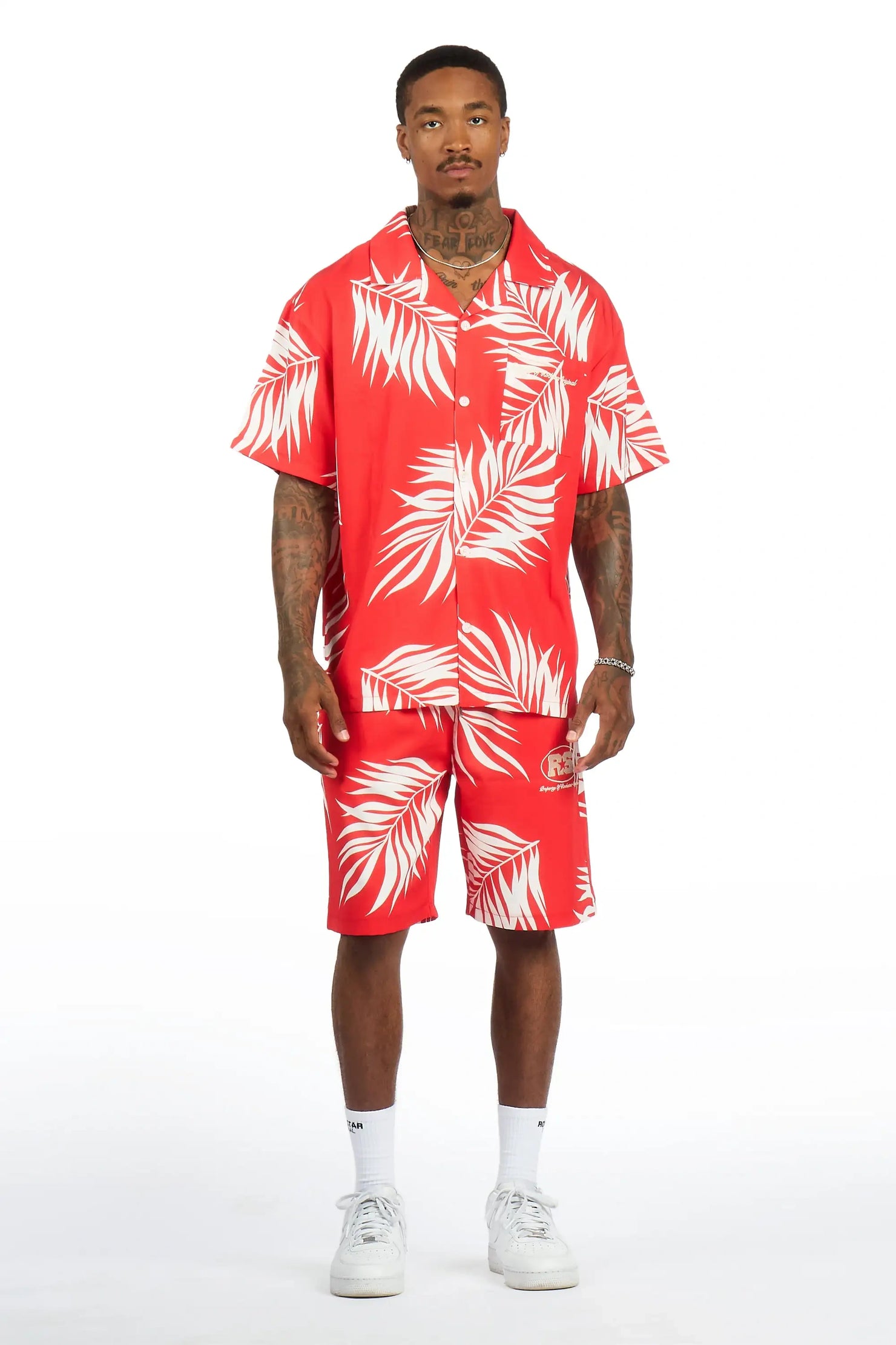 Puka Red Button Down Shirt/Short Set