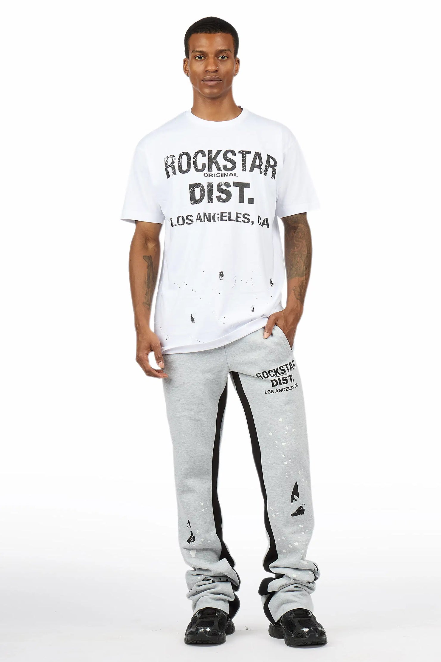 Scottie White/Heather Grey T-Shirt/Stacked Flare Track Pant Set