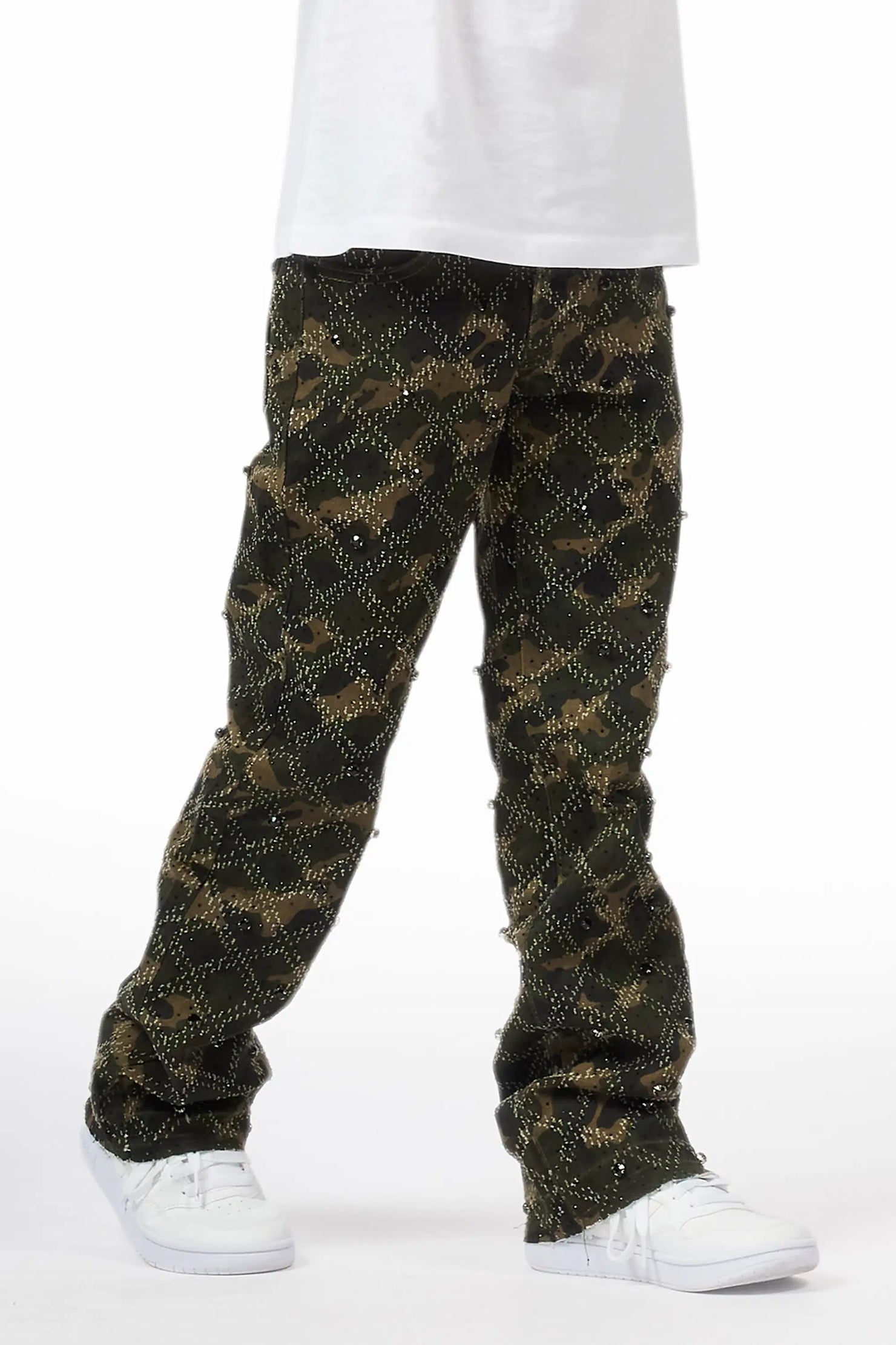 Boys Kassio Camo Rhinestone Stacked Flare Jean