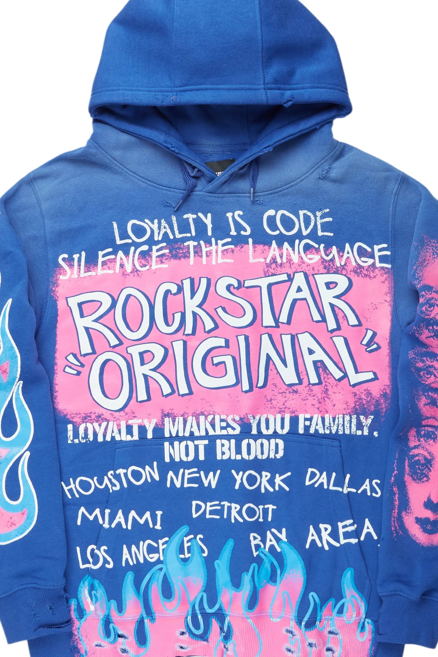 Beno Royal Blue Distressed Graphic Hoodie