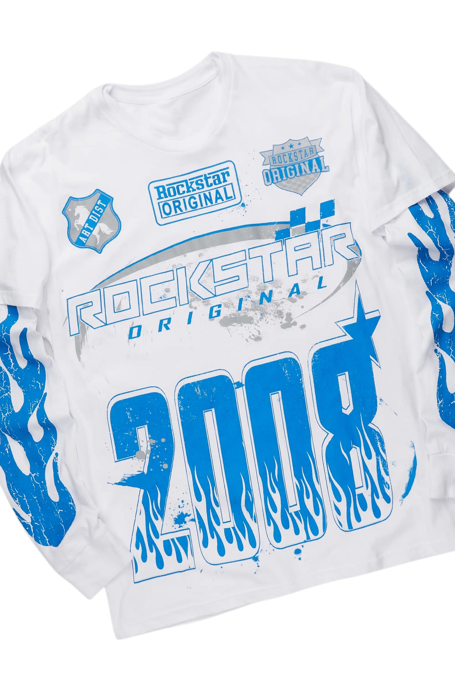 Amos White/Royal Double Layer T-Shirt/Stacked Baggy Pant Set