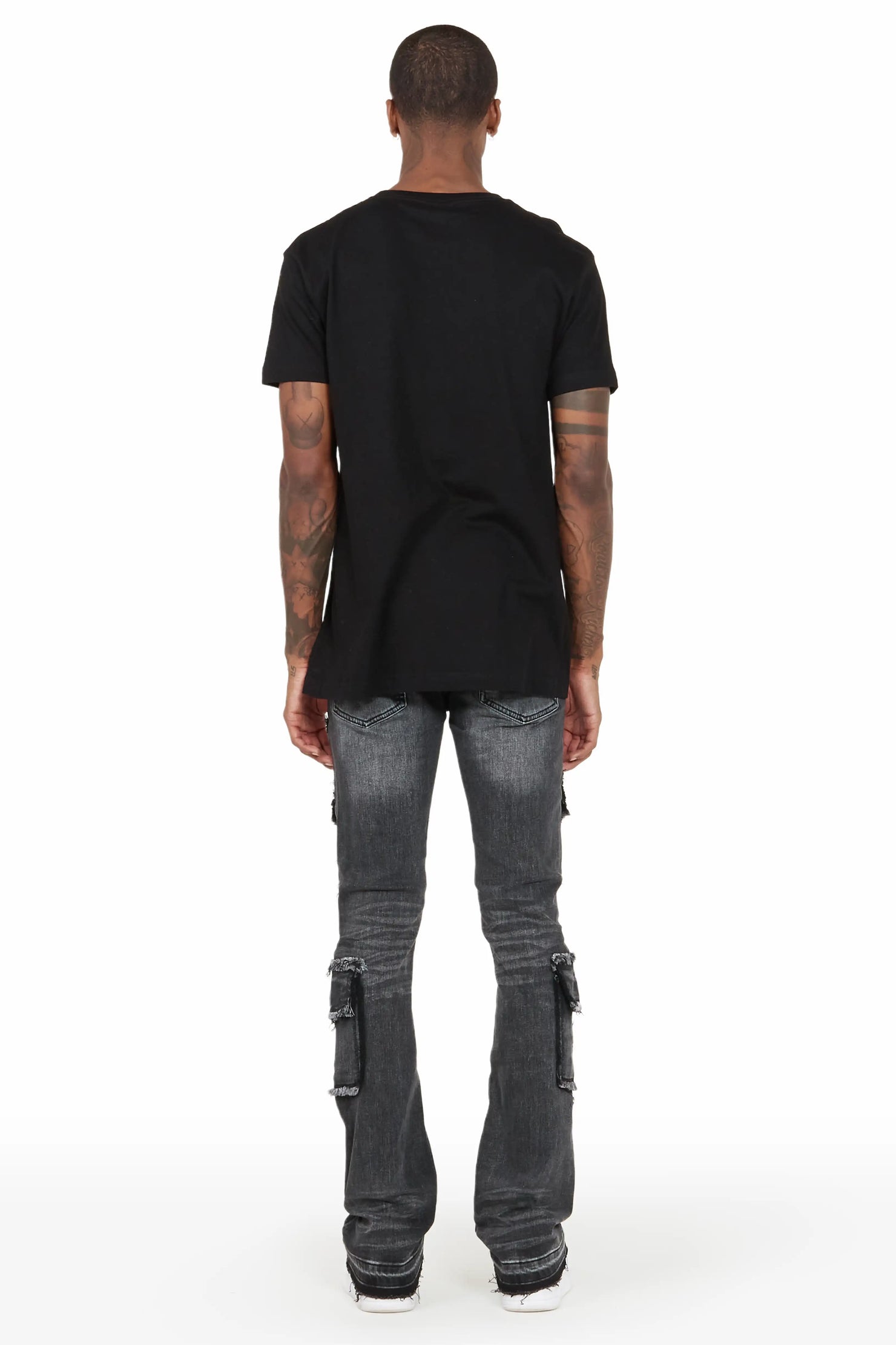 Tyrell Grey Wash Stacked Flare Cargo Jean