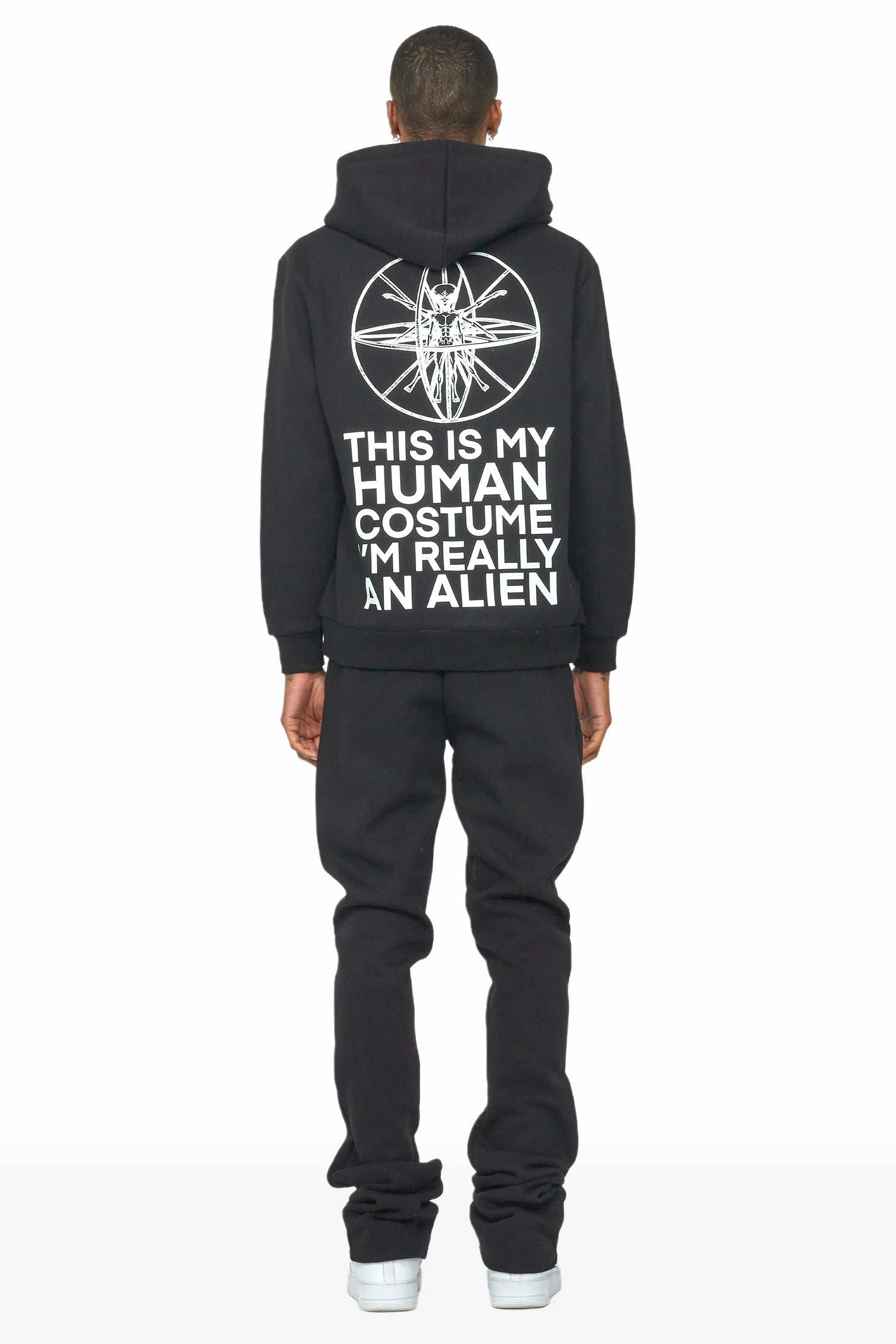 Yarden Black Graphic Hoodie/Stacked Flare Pant Track Set