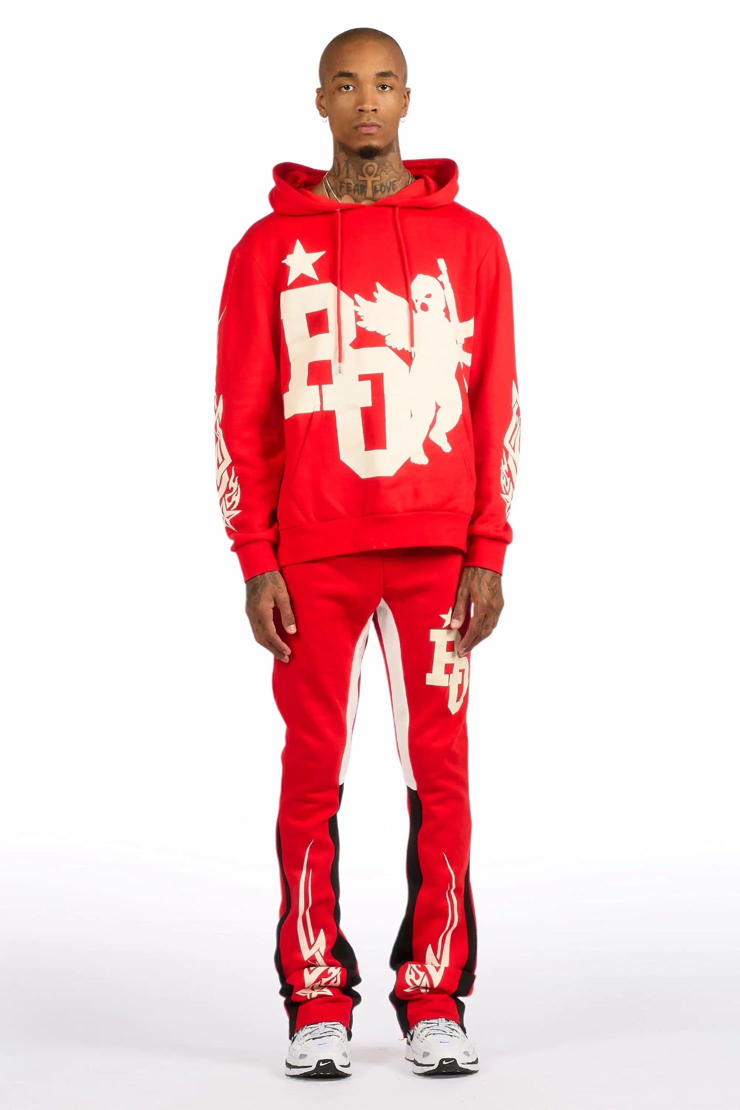 Pluton Red/Cream Hoodie/Stacked Flare Track Set