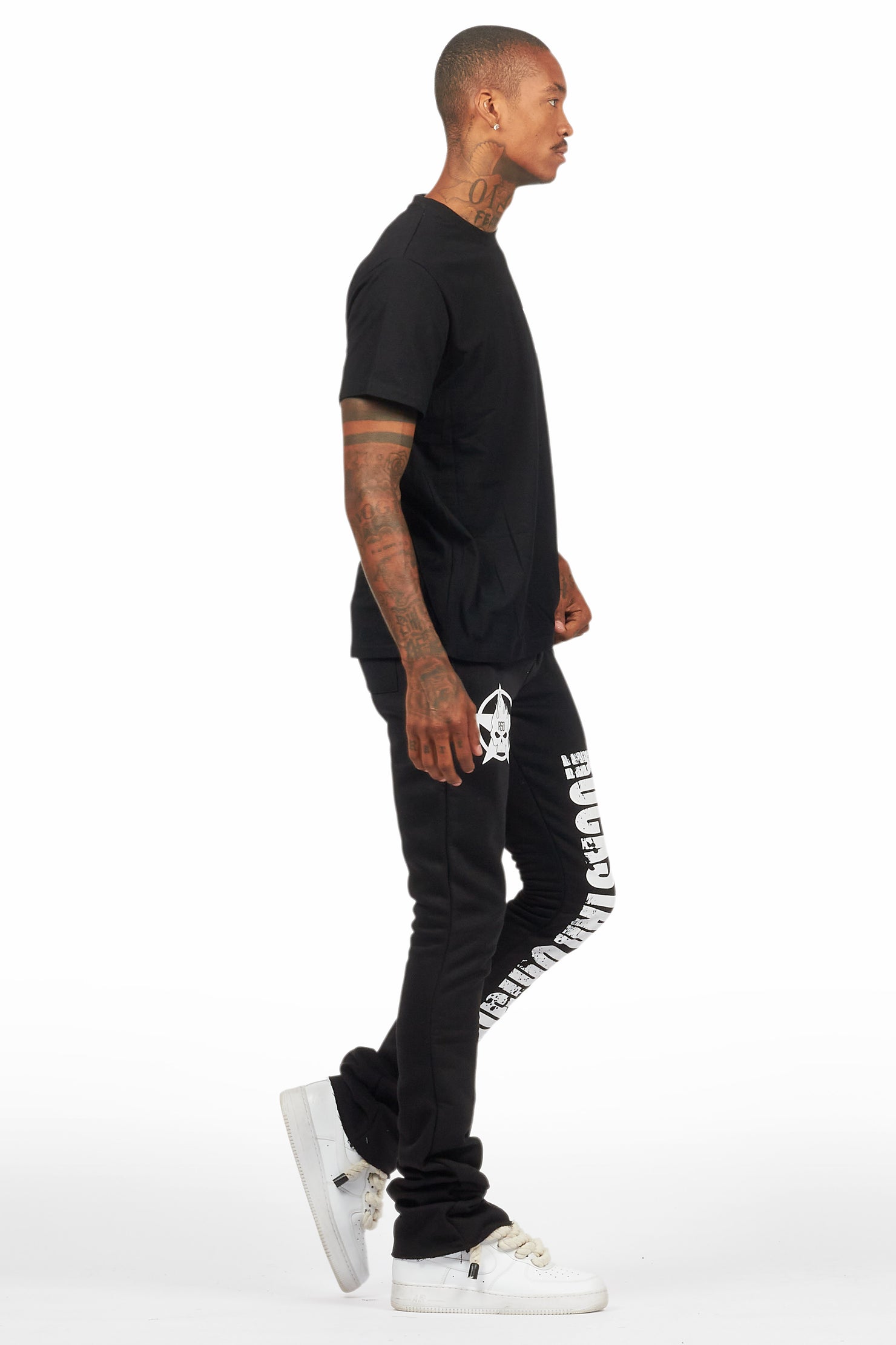 Keve Black T-Shirt Stacked Flare Track Set