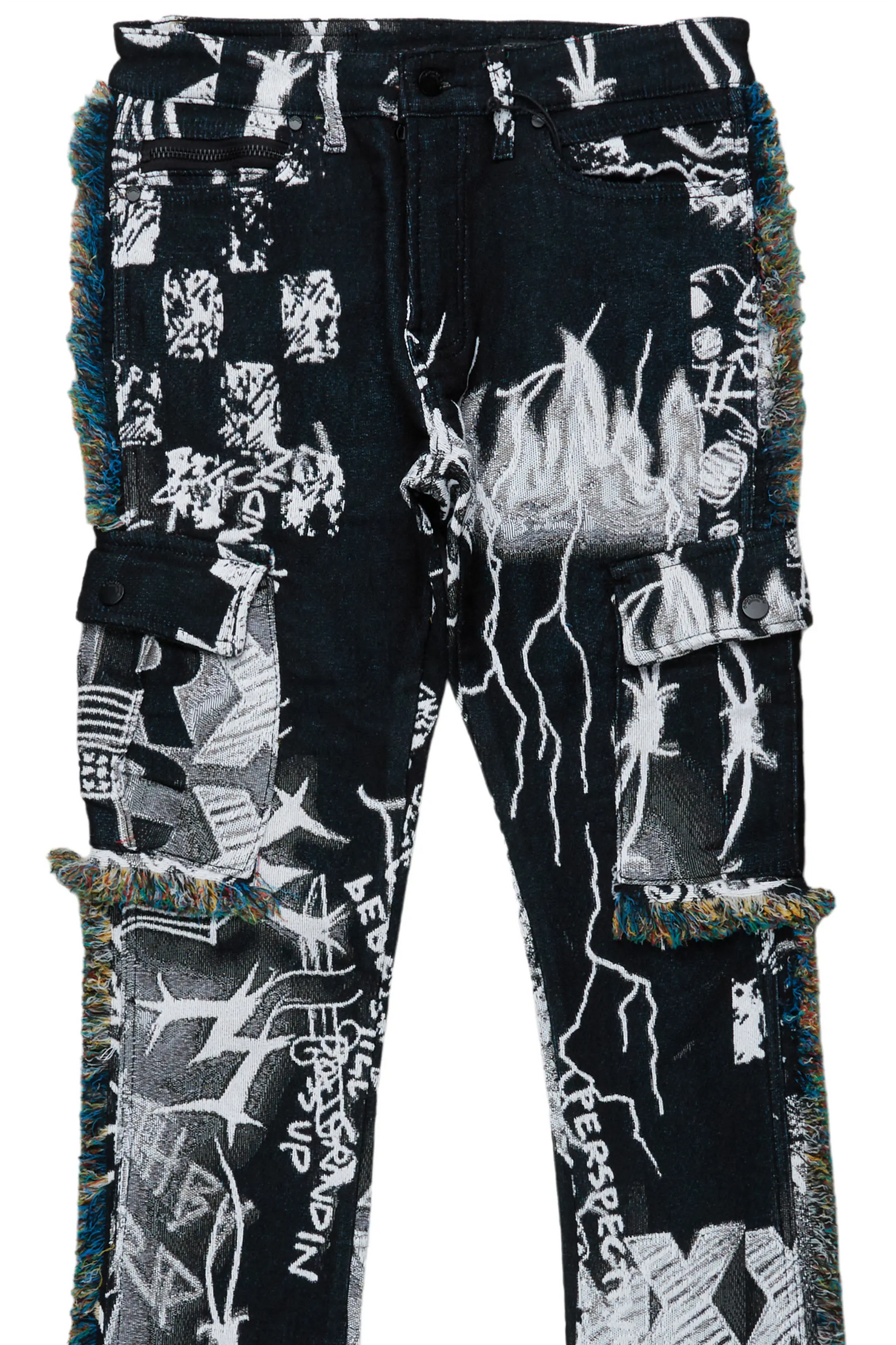 Zane Black/White Tapestry Stacked Flare Jean