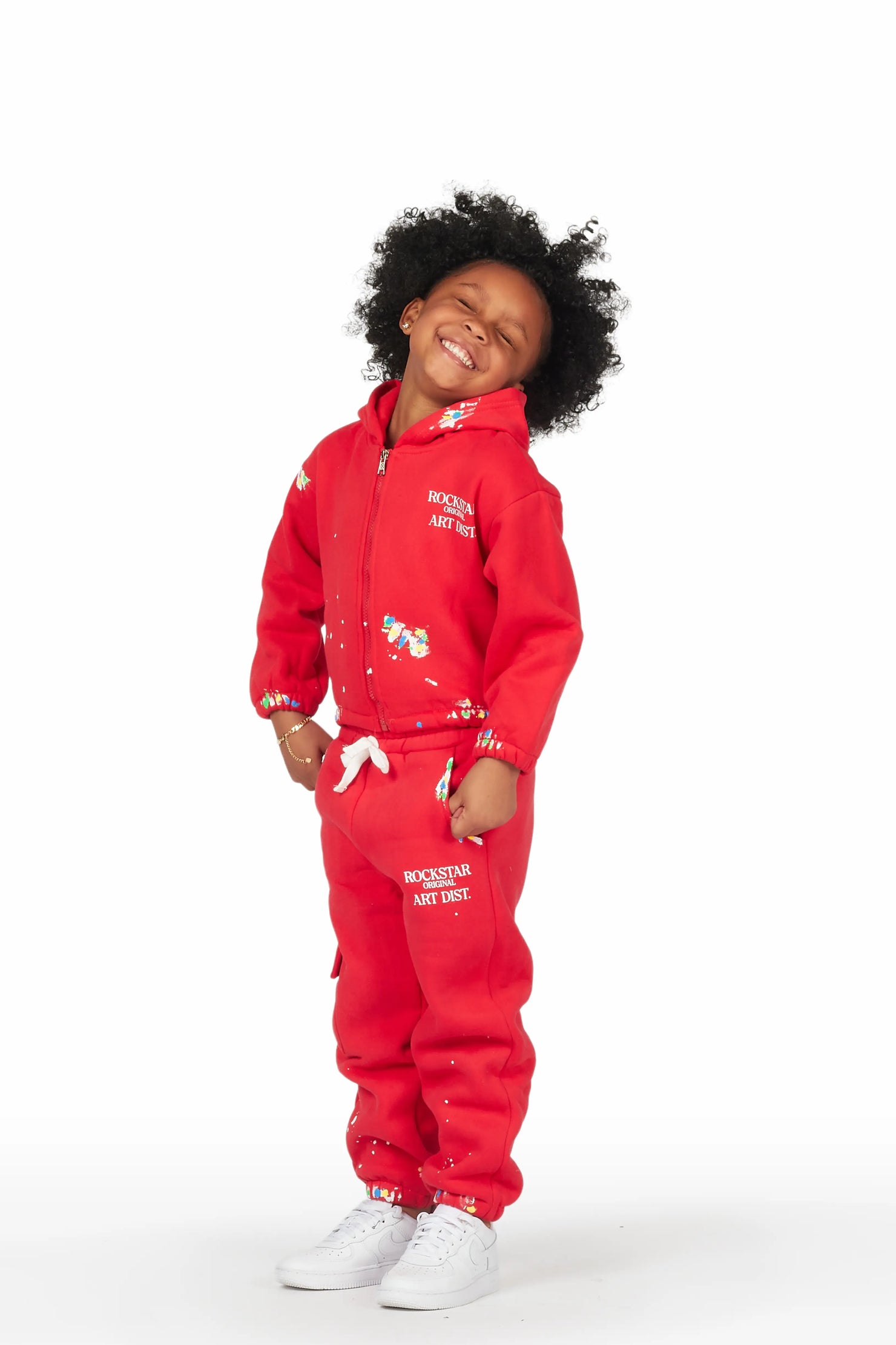 Girls Nevaeh Red Zip Up Hoodie Pant Set