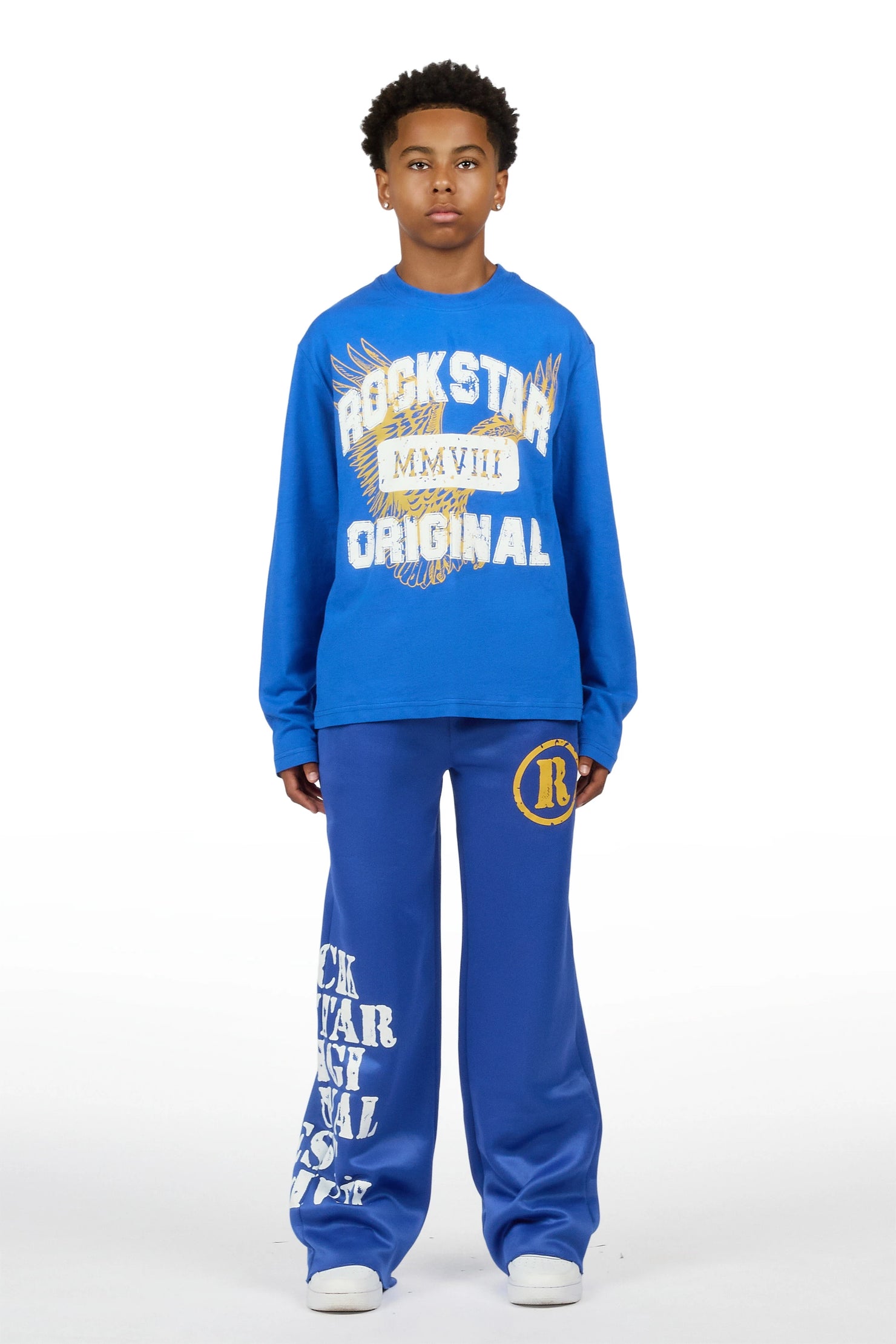Boys Borya Royal/Yellow Long Sleeve T-Shirt Track Set