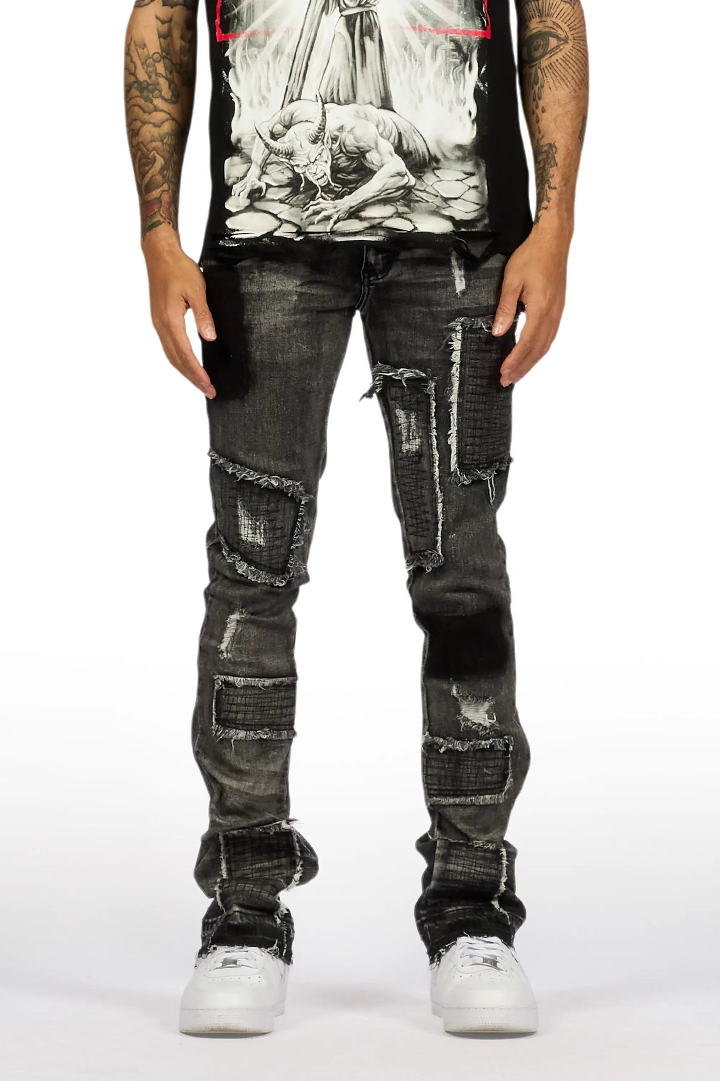 Raglord Dark Grey Stacked Flare Jean