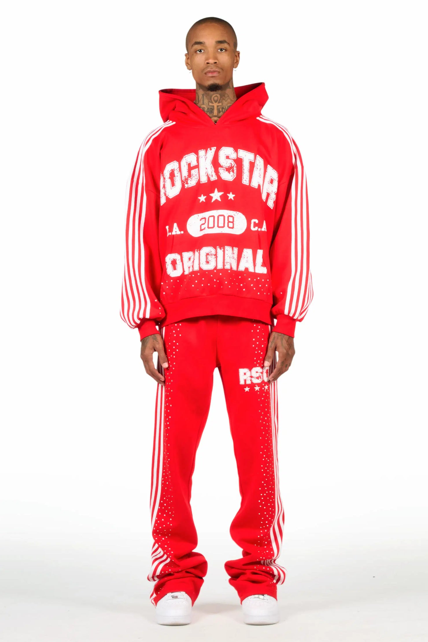 Tylla Red Rhinestone Hoodie/Baggy Pant Track Set