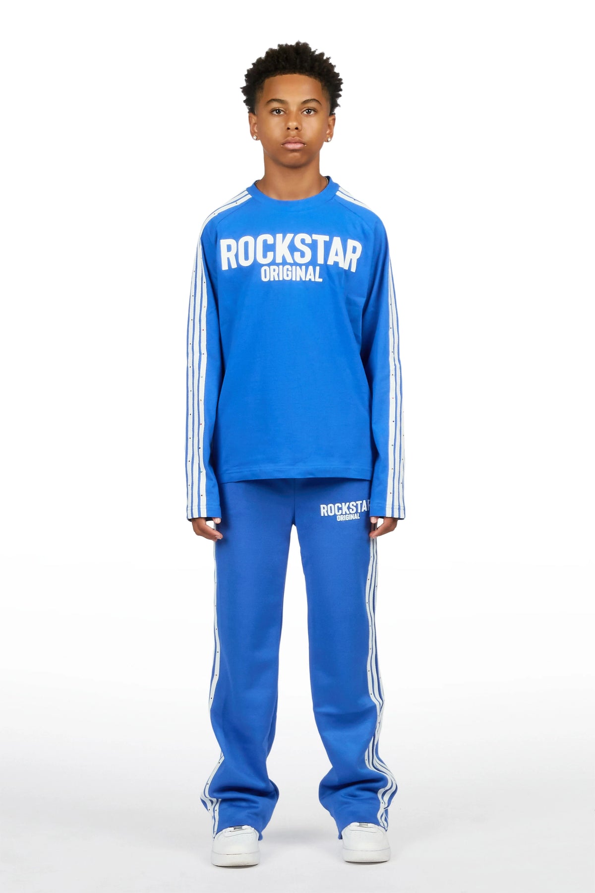 Boys Gulis Royal Blue Rhinestone Long Sleeve Shirt Relaxed Track Set