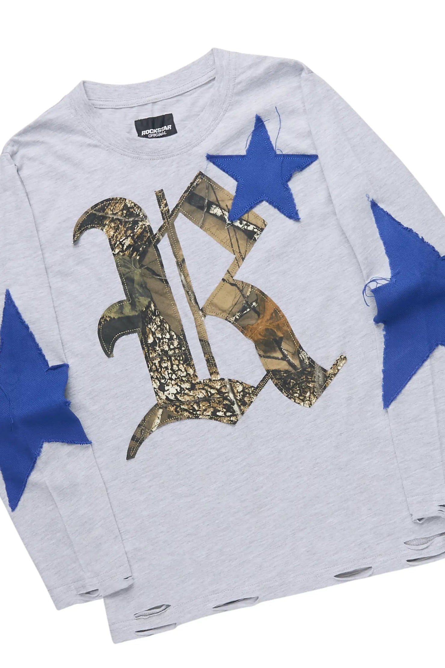 Boys Delgaro Heather Grey/Royal Blue Long Sleeve T-Shirt Track Set
