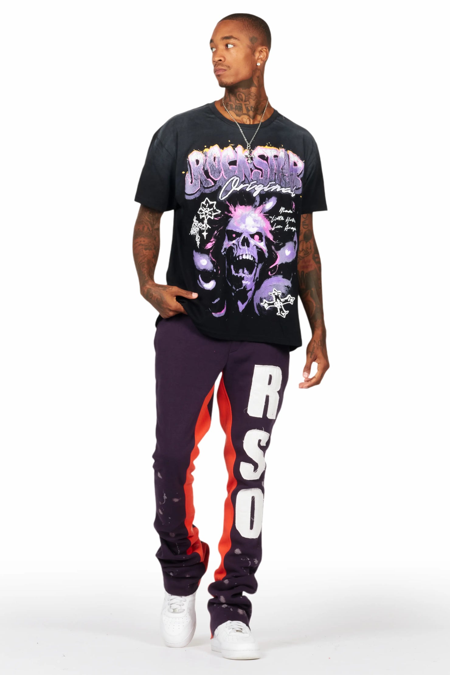 Uko Purple Patchwork Stacked Flare Track Pant