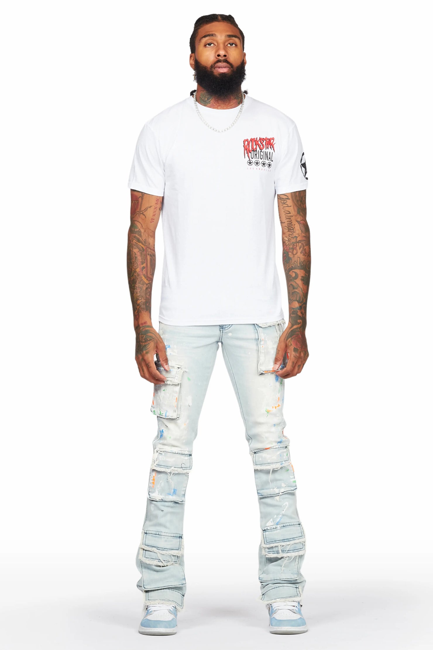 Yasu Blue Painter Stacked Flare Jean