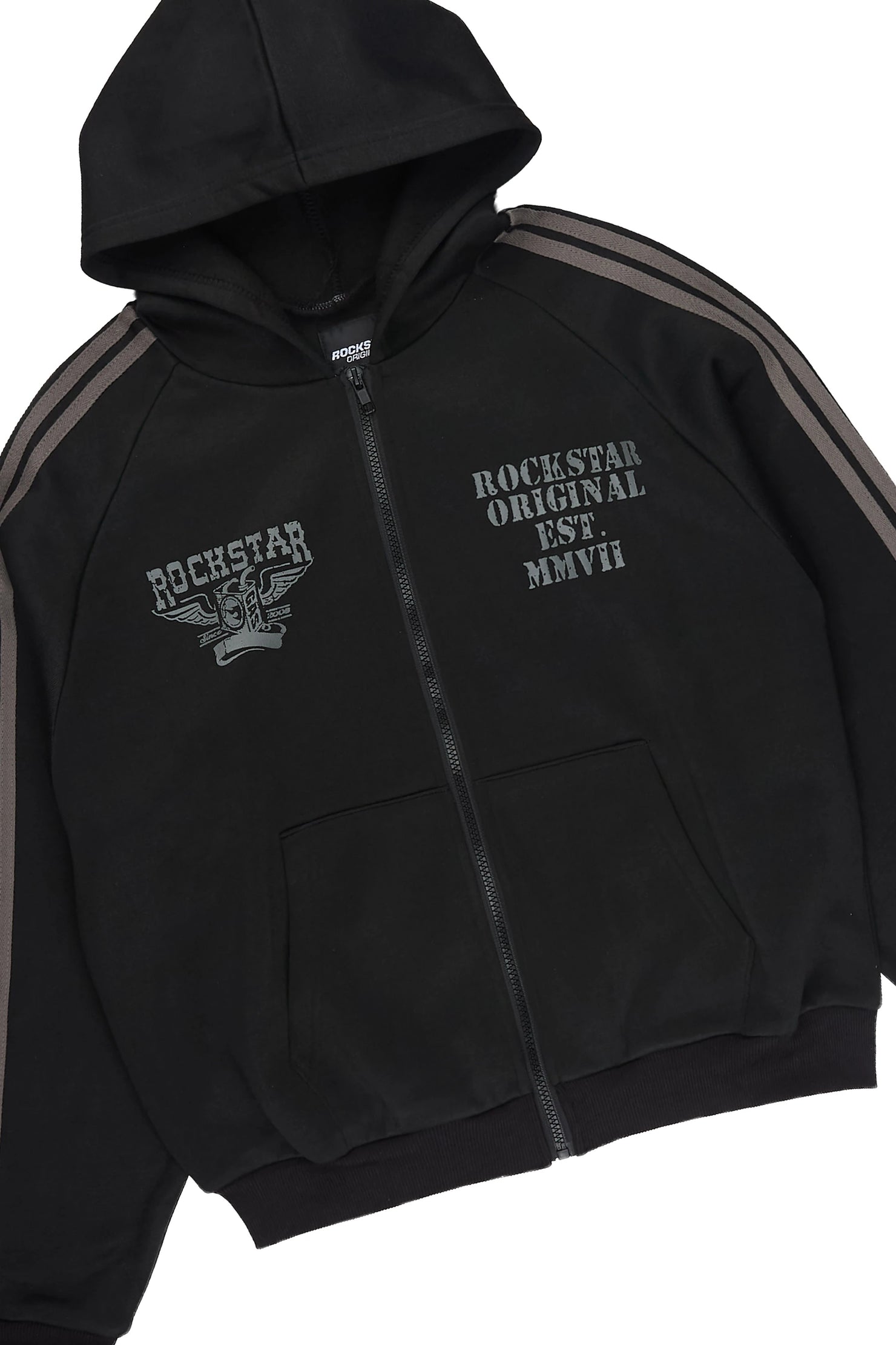 Boys Manier Black/Grey Zip Up Hoodie Relaxed Pant Track Set