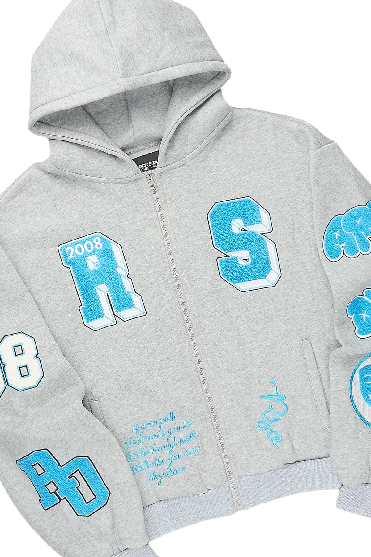 Boys Leslaw Royal Blue/Heather Grey Stacked Flare Hoodie Track Set