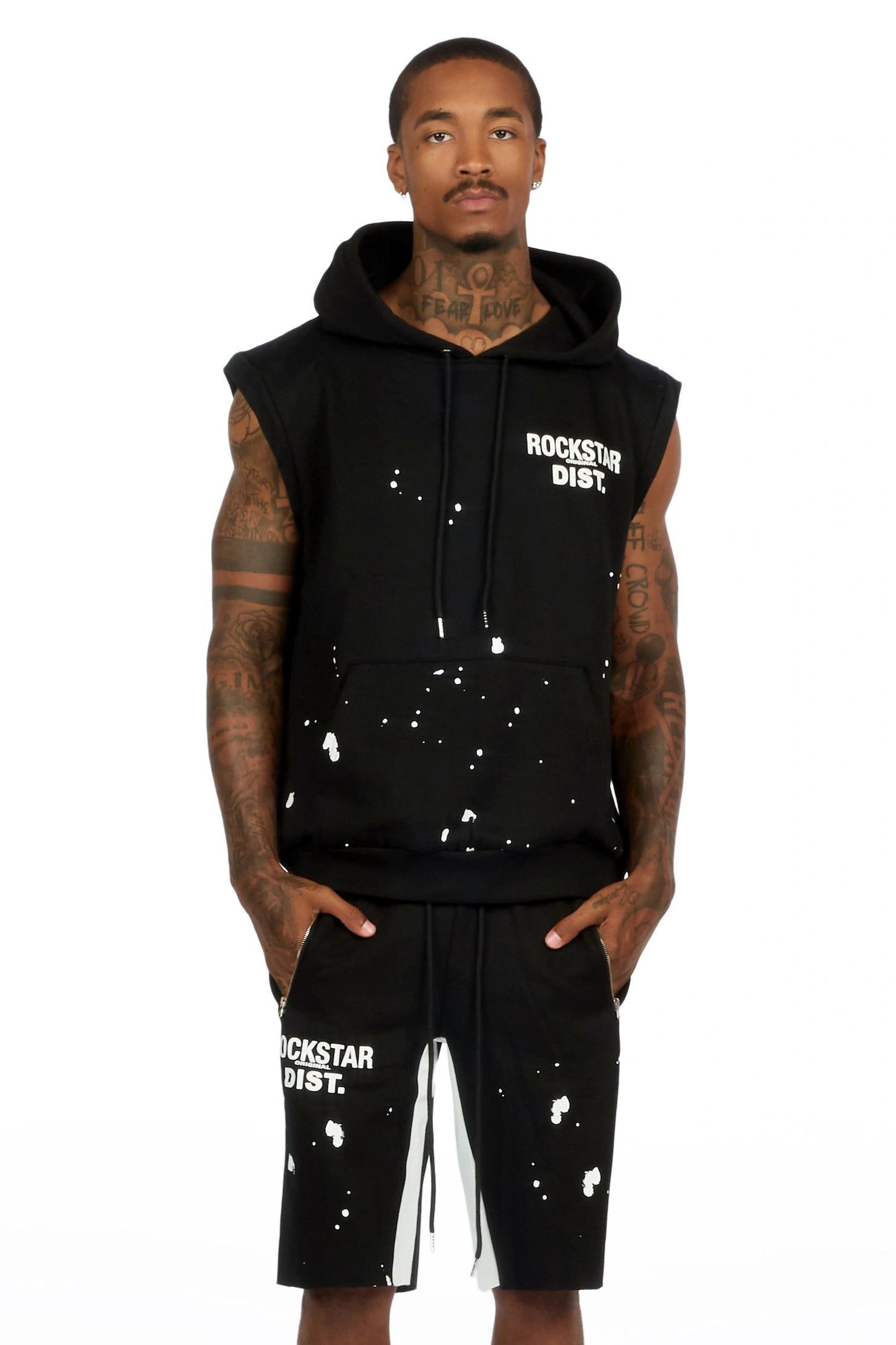Raffer 3.0 Black Cut Off Sleeve Hoodie Short Set