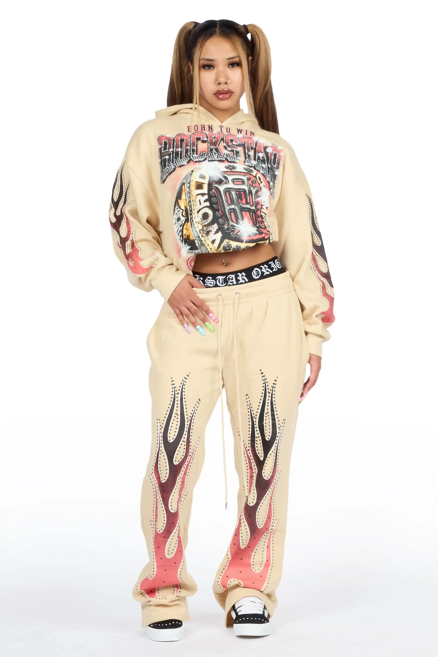 Sablet Beige Graphic Baggy Fit Track Set