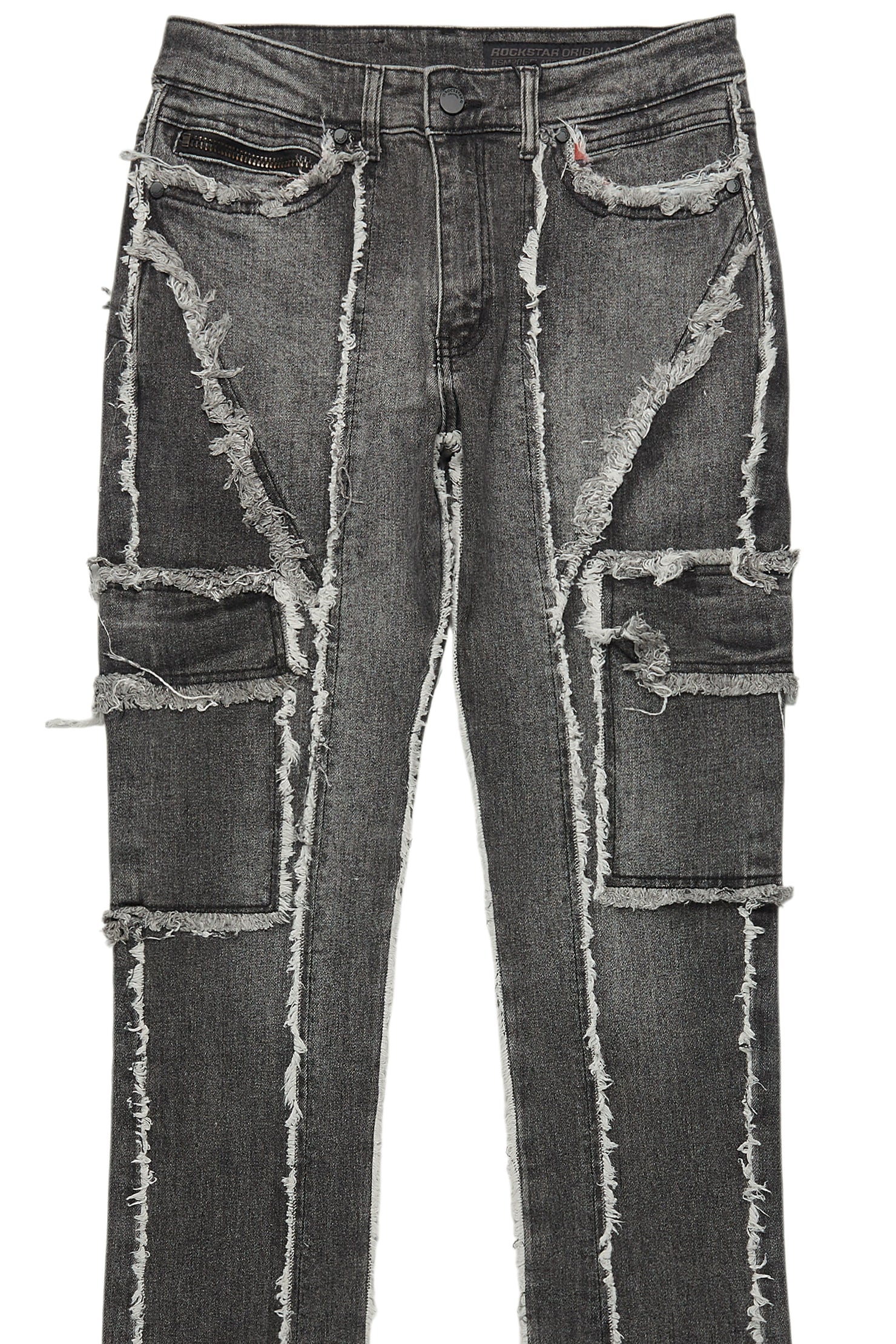 Revved Dark Grey Stacked Flare Jean