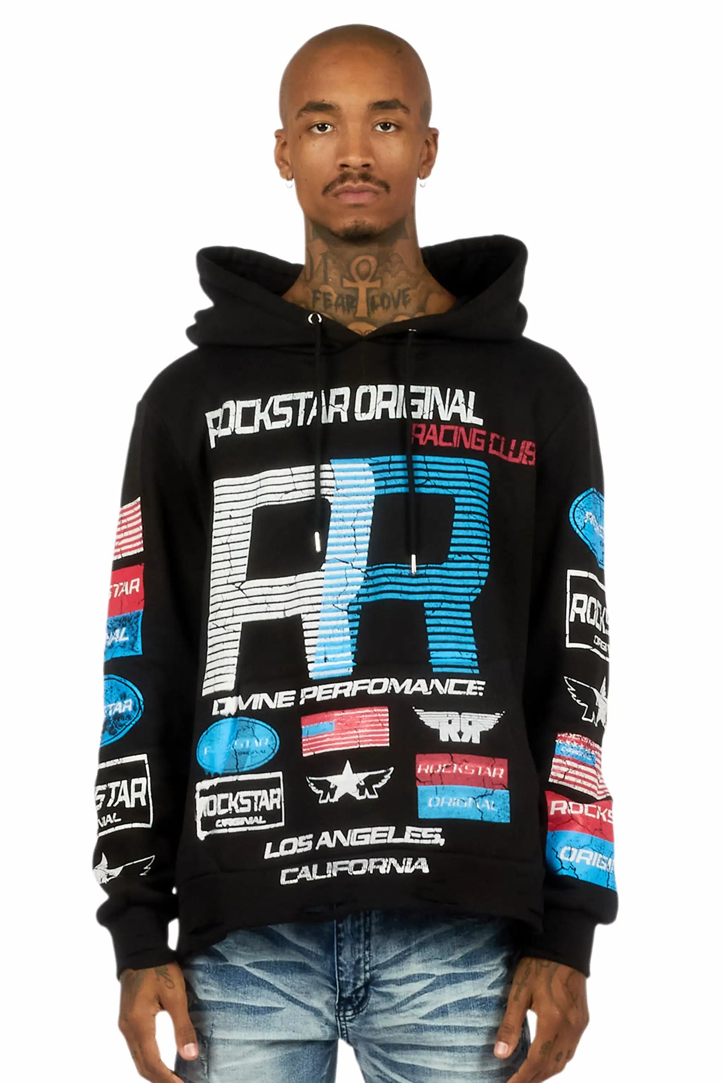 Rso Racing Club Black Distressed Graphic Relaxed Hoodie