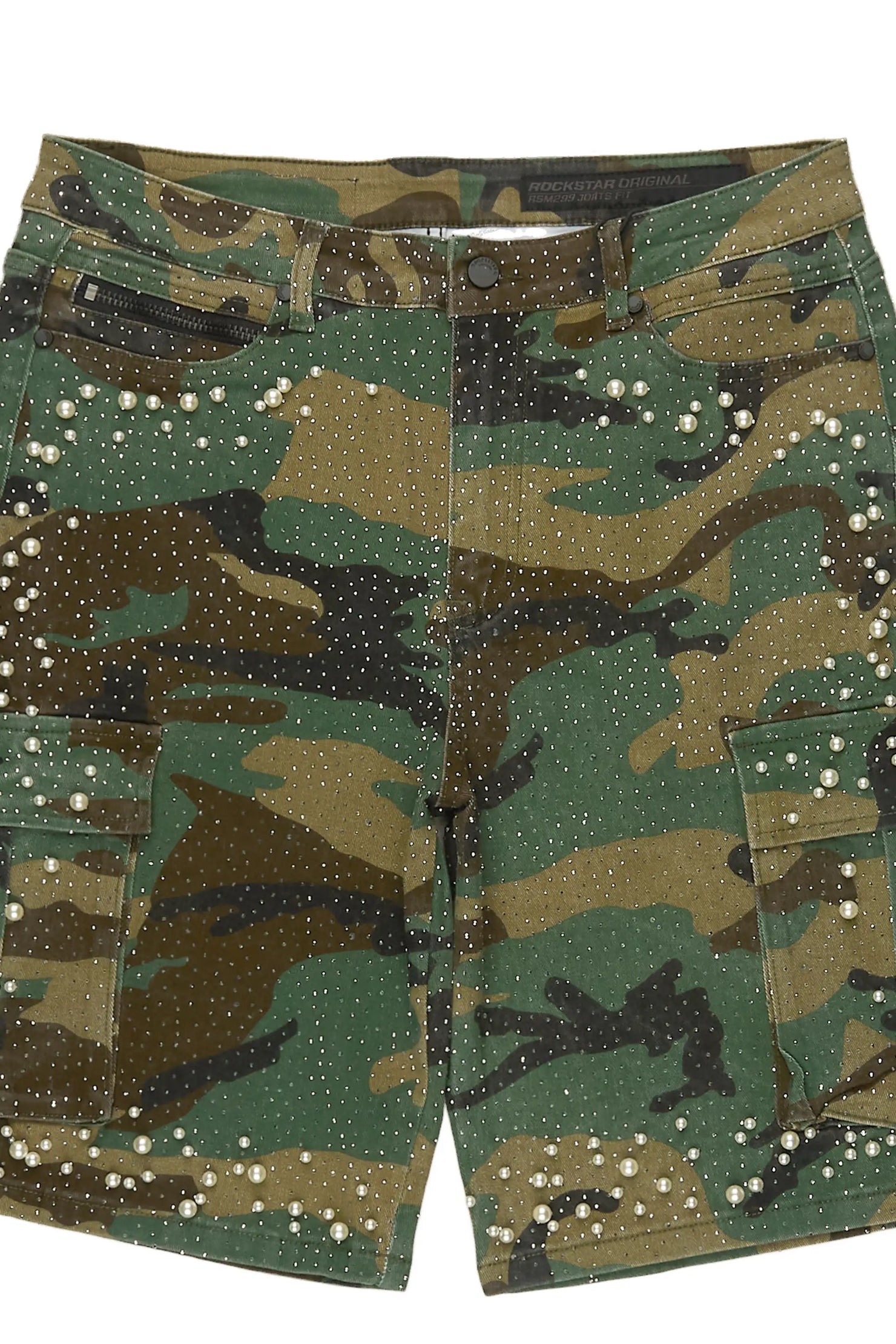Sevyn Faded Camo Rhinestone Denim Short