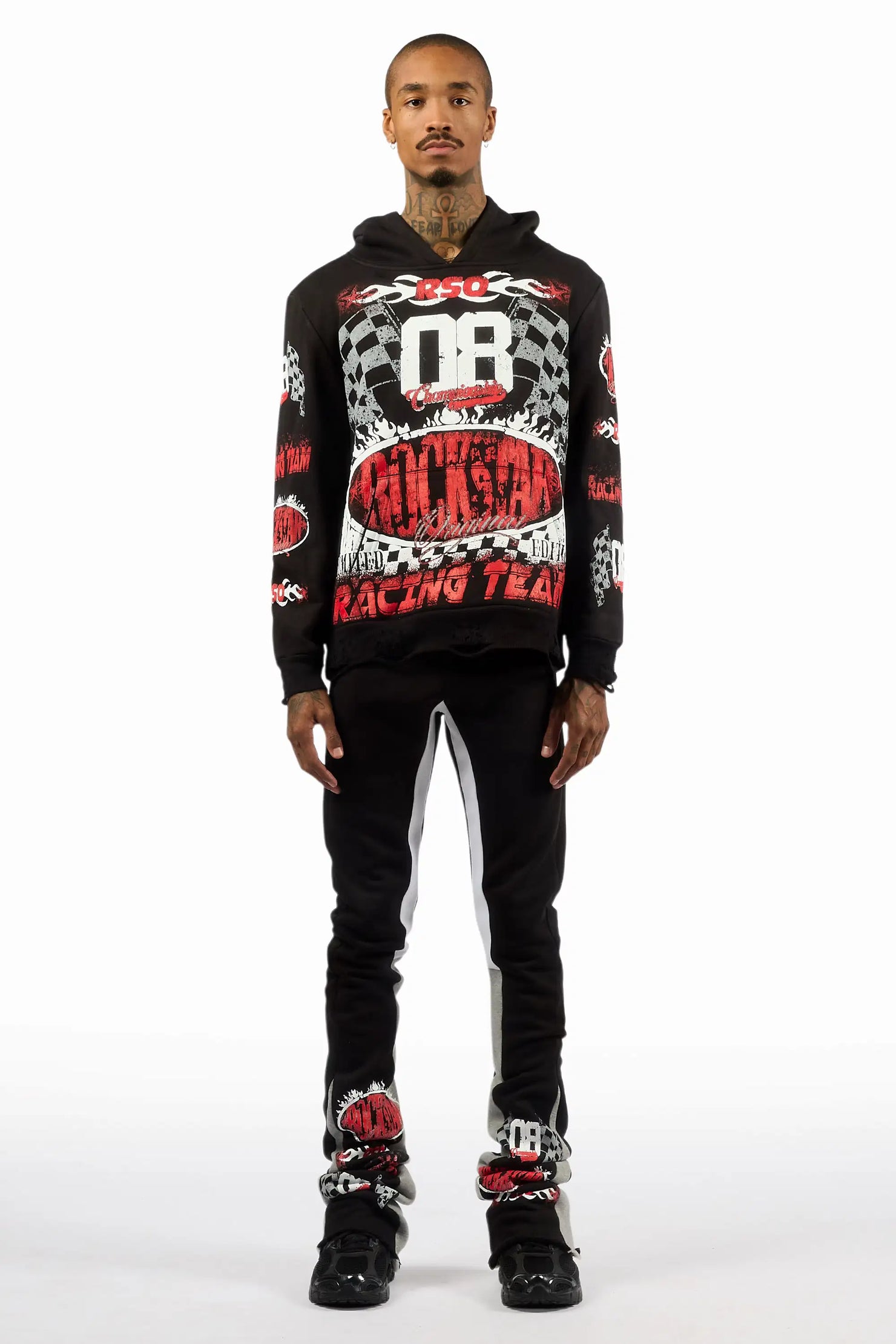 Oryen Black/Red Hoodie/Super Stacked Track Set