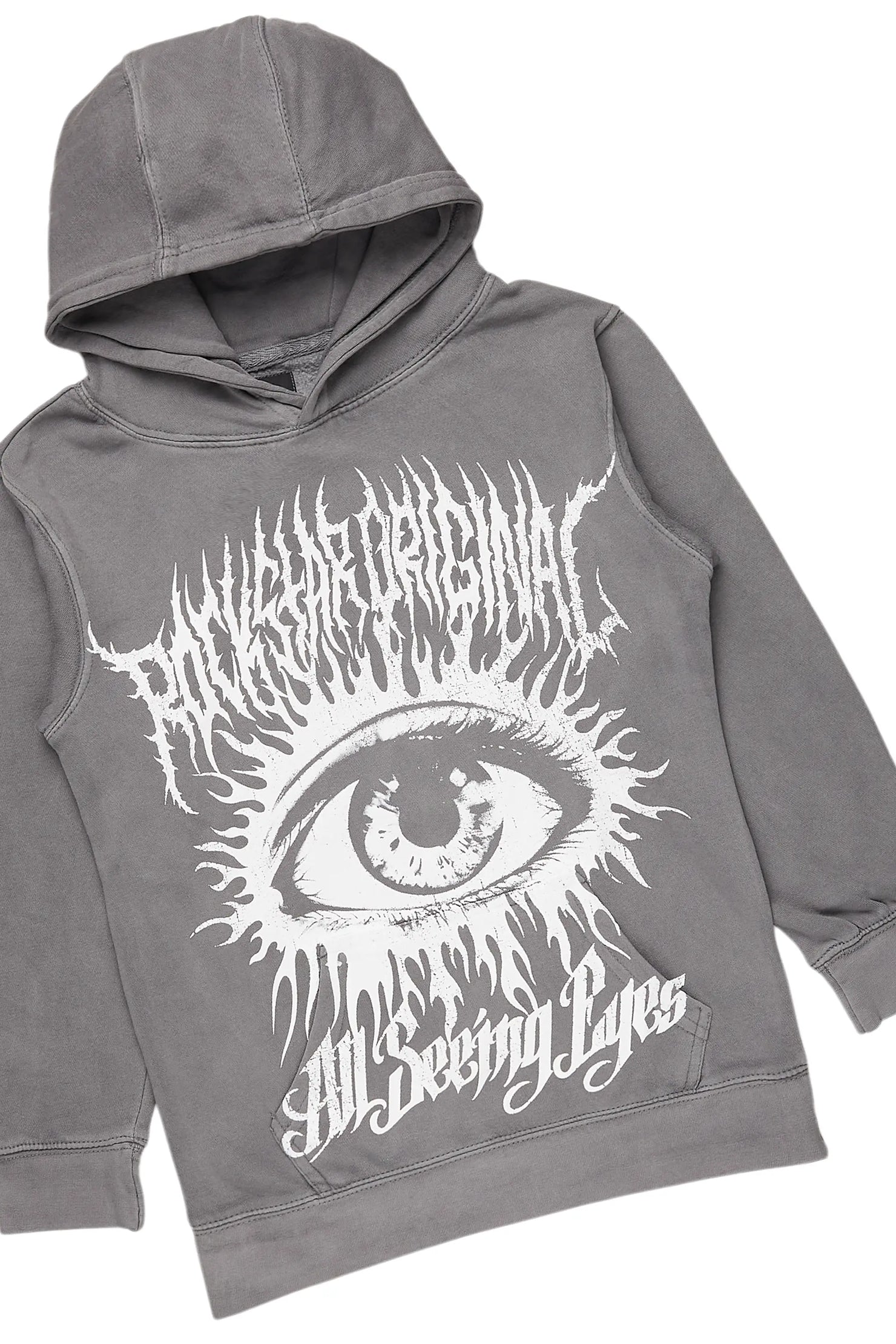 Boys All Eyes Vintage Grey Hoodie/Stacked Flare Jean Set