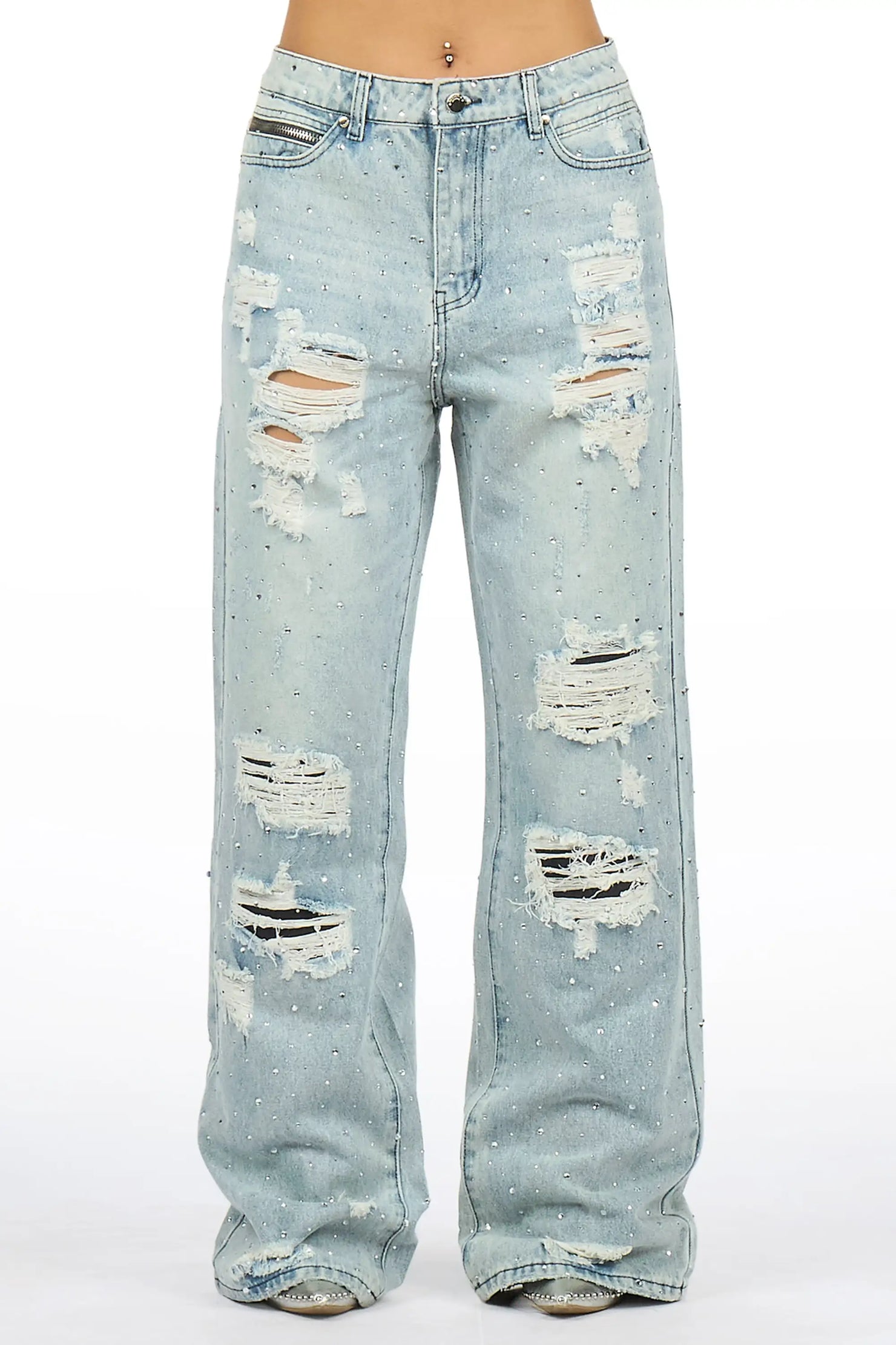 Amayah Light Wash Rhinestone Baggy Fit Jean