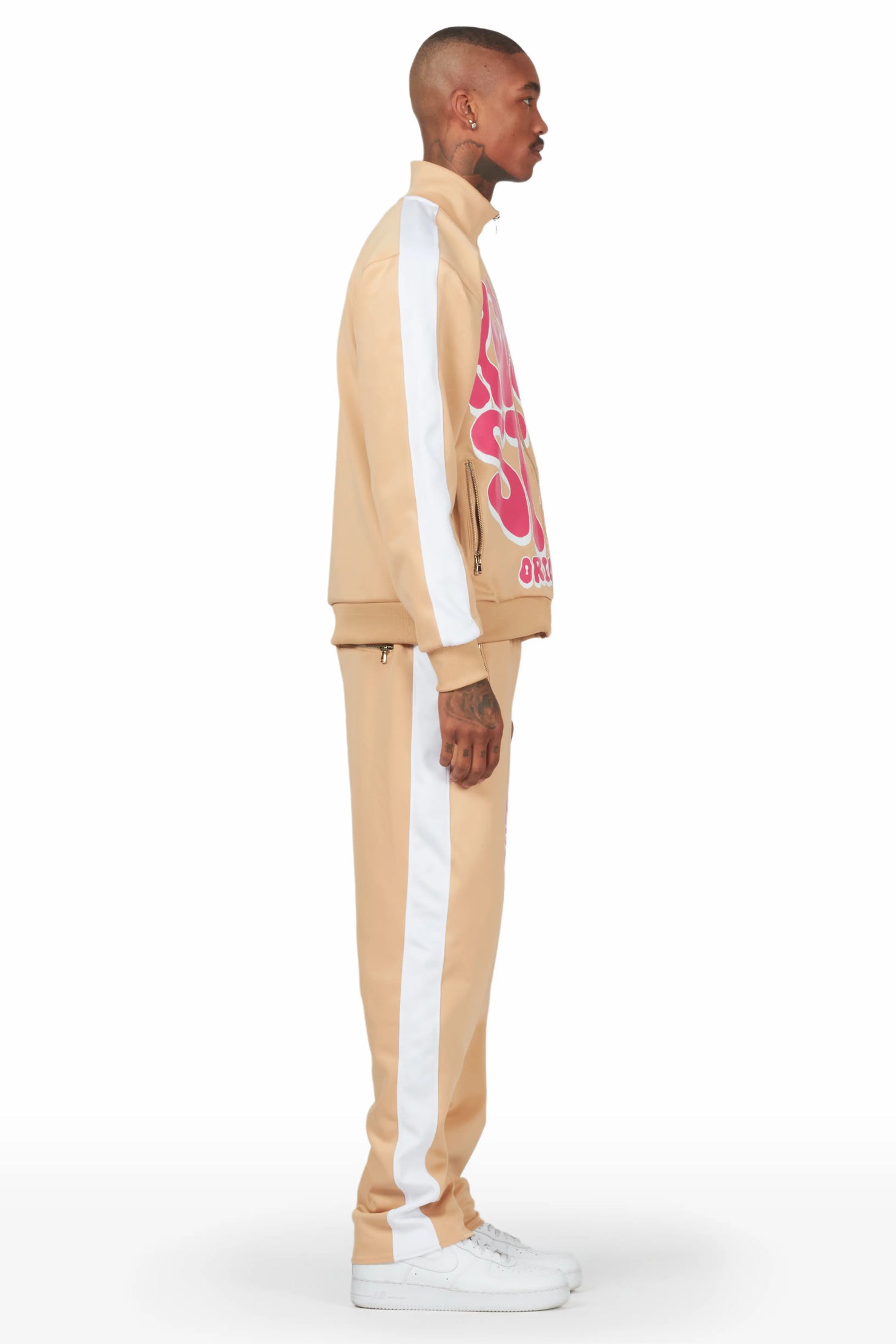 Warblen Beige Tricot Slim Fit Track Set