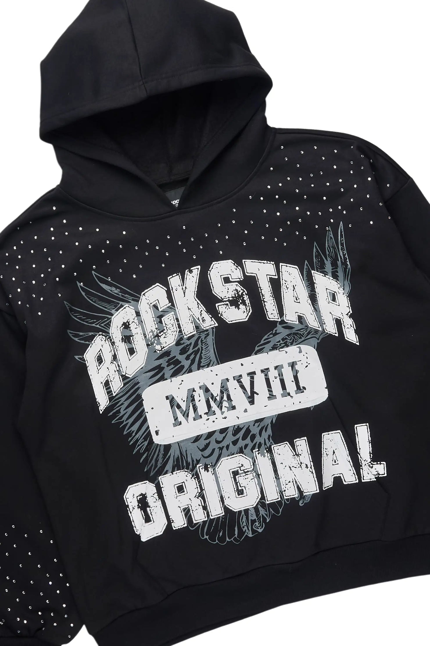 Borya Black Rhinestone Hoodie/Stacked Pant Track Set