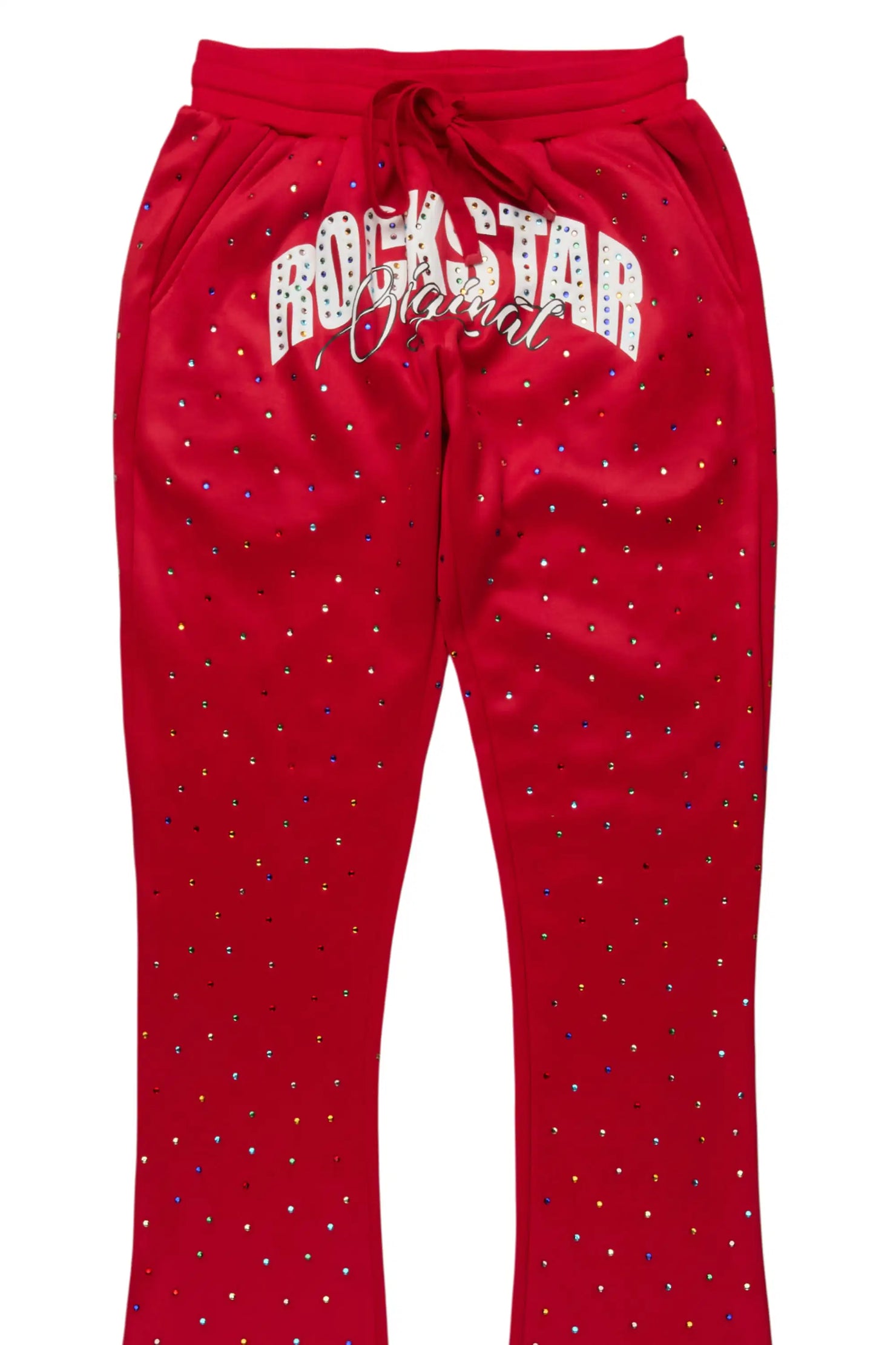 Franchesca Red Rhinestone Stacked Track Pant