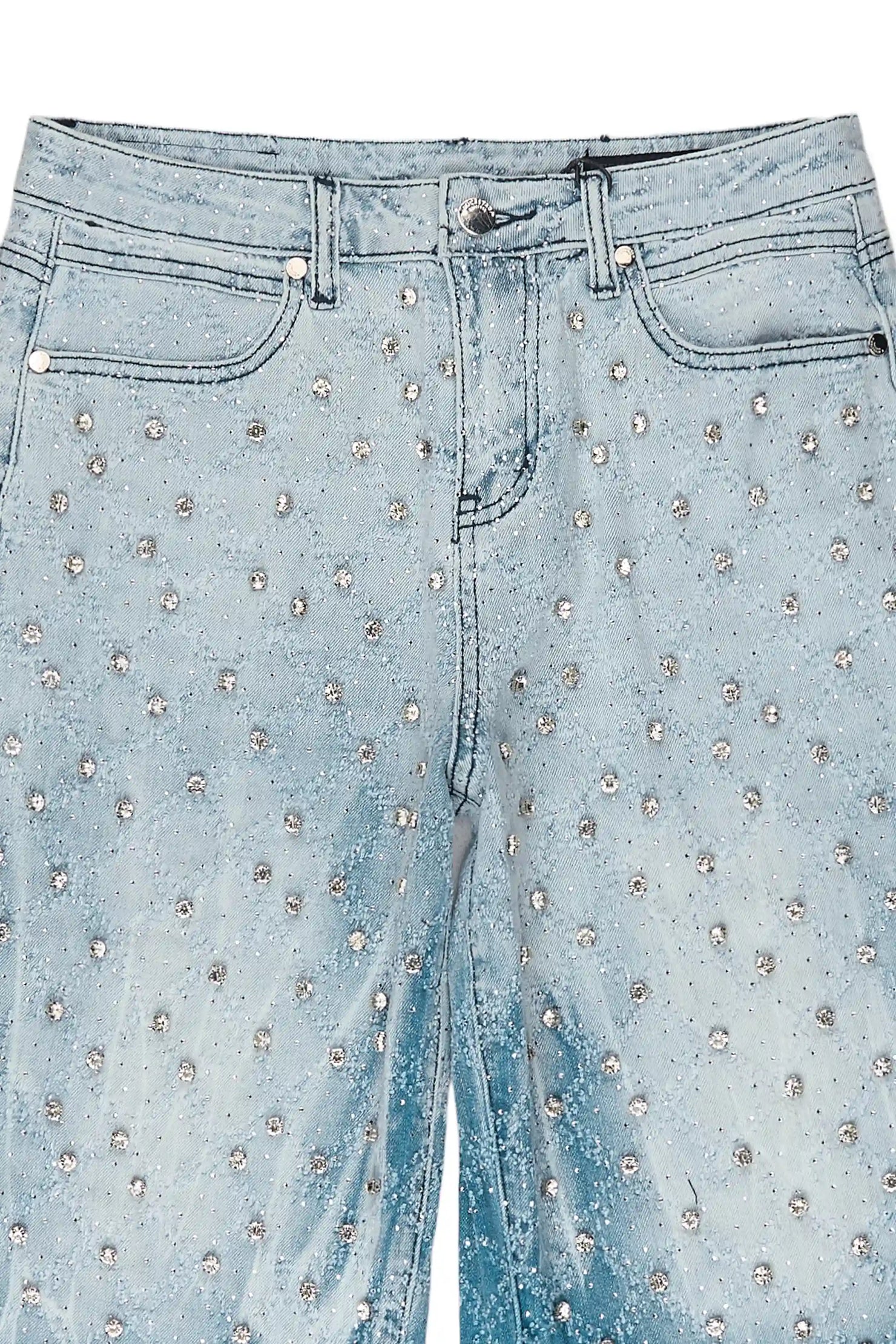 Glit Blue Rhinestone Denim Short