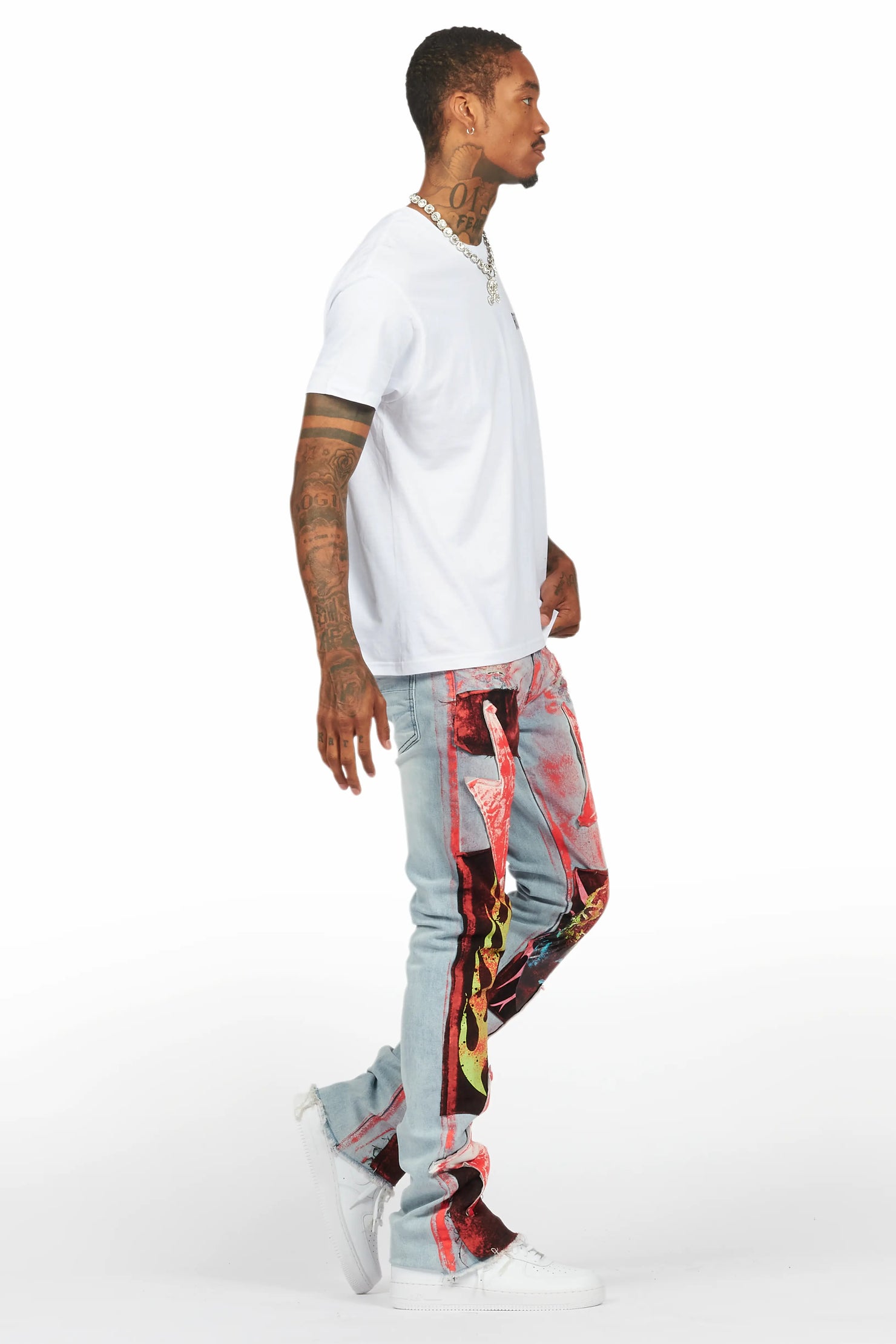 Edge Blue/Red Roller Paint Stacked Flare Jean