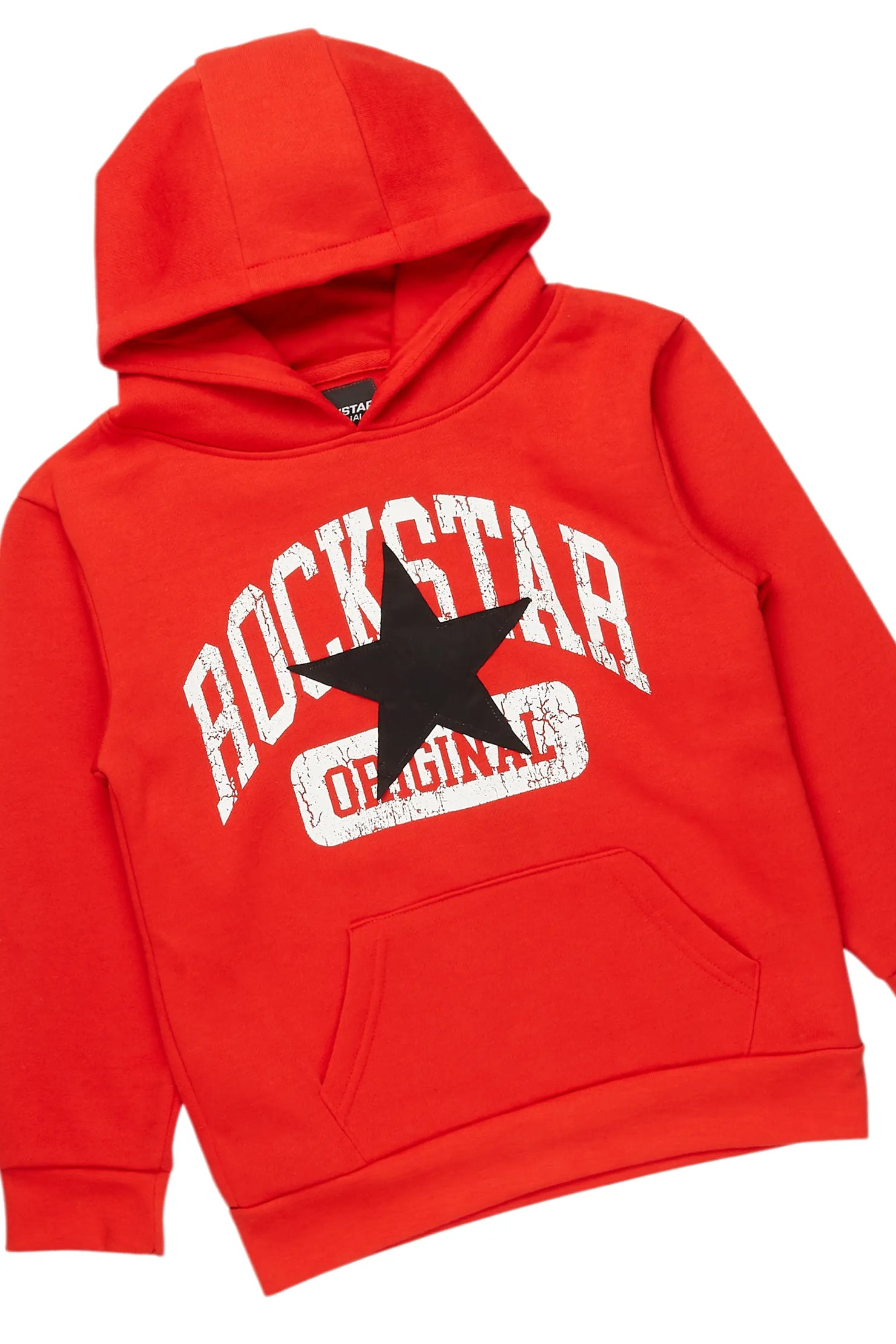 Boys Mallor Red/Black Baggy Stacked Hoodie Track Set