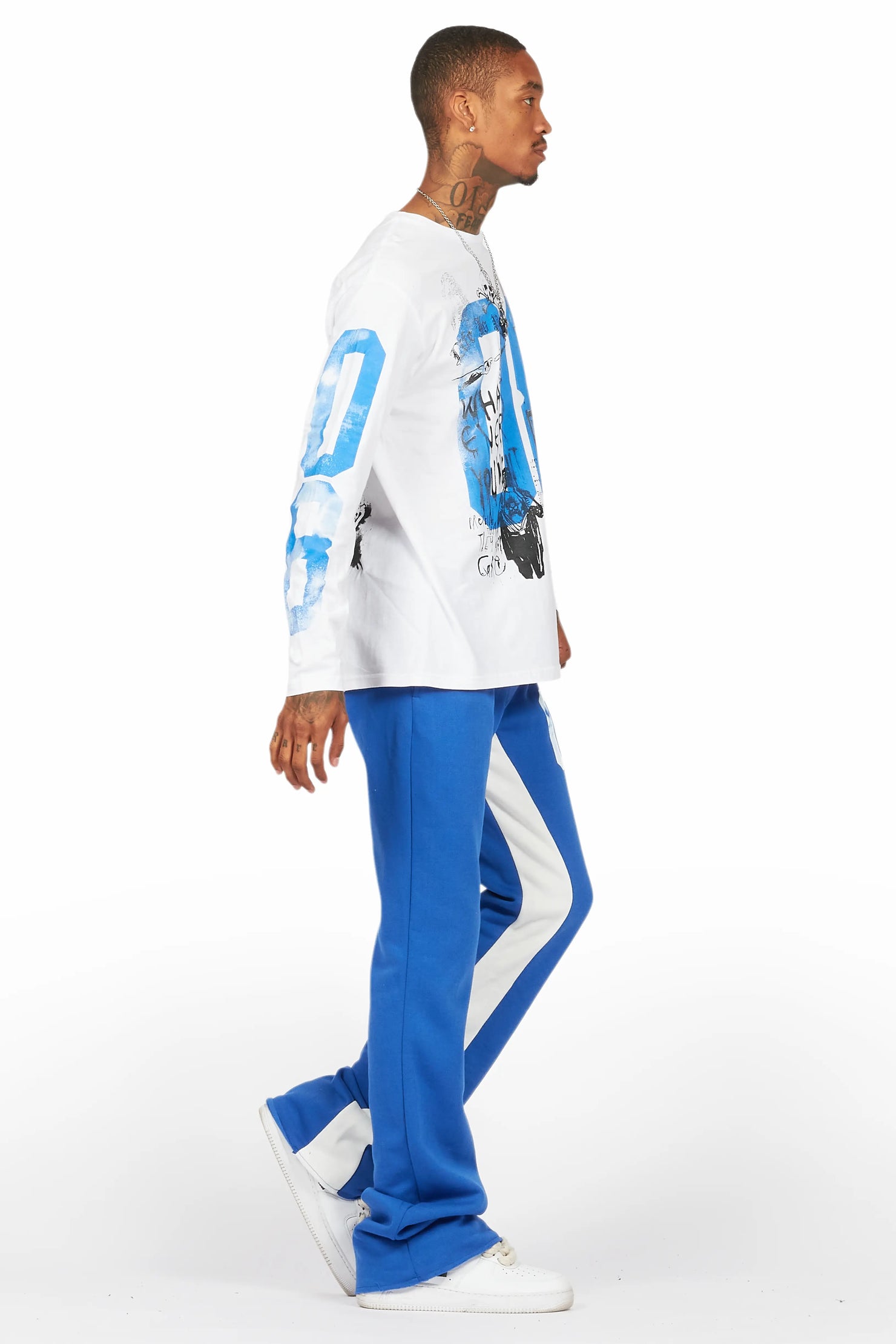 Grill White/Royal Long Sleeve T-Shirt/Baggy Pant Set