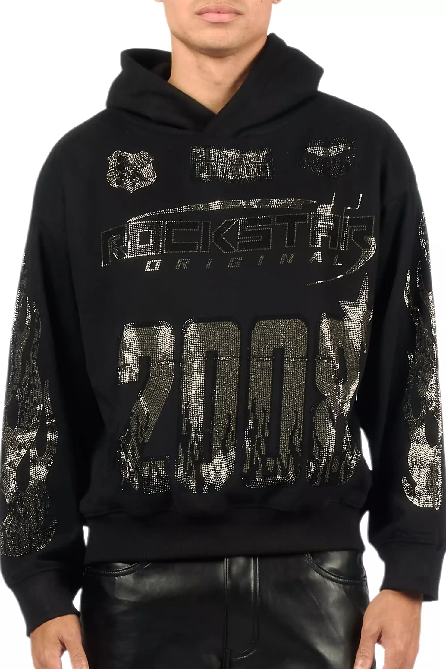 Amos Black Rhinestone Oversized Hoodie