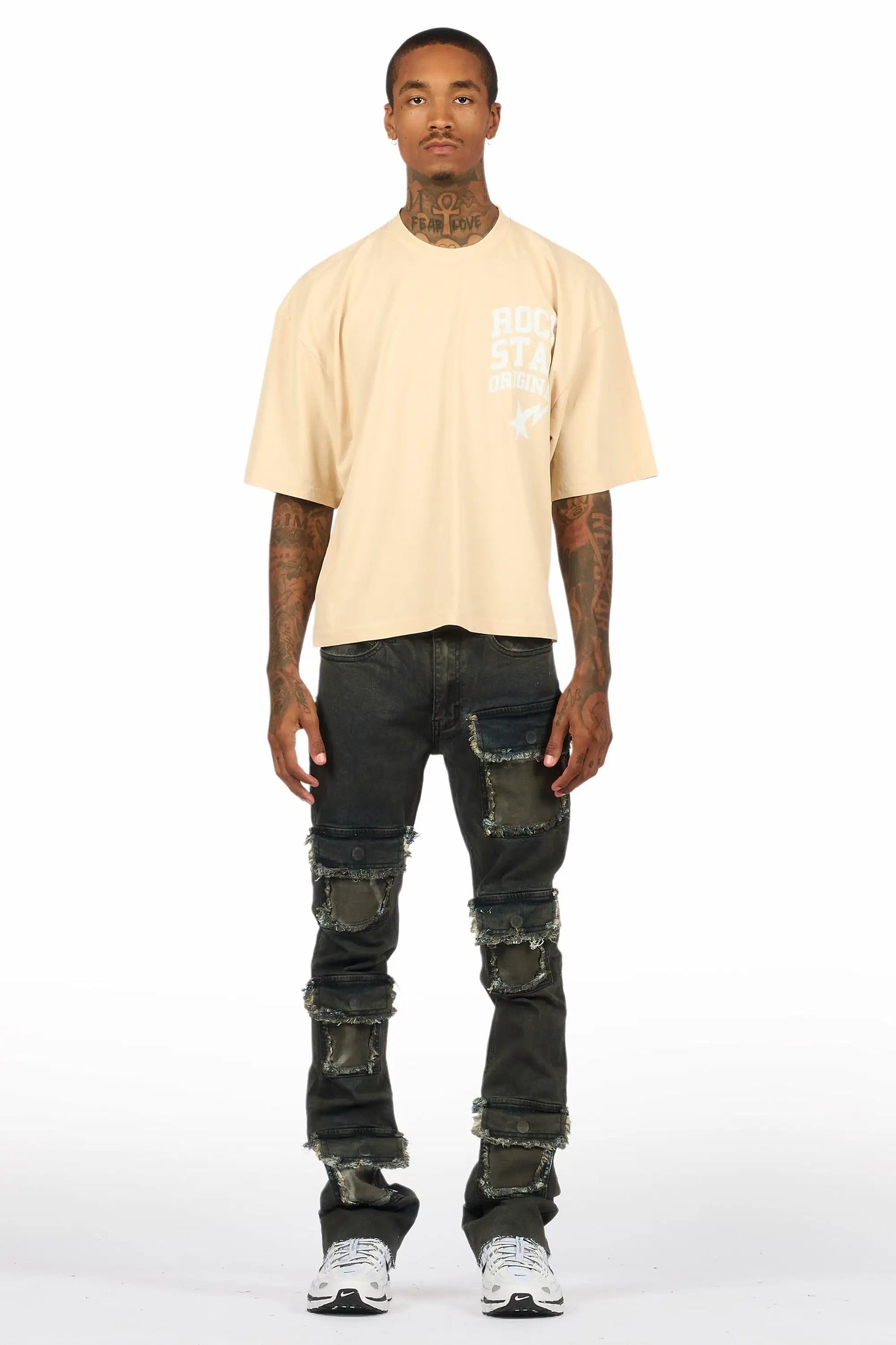Petrus Blue Oil Wash Stacked Flare Jean