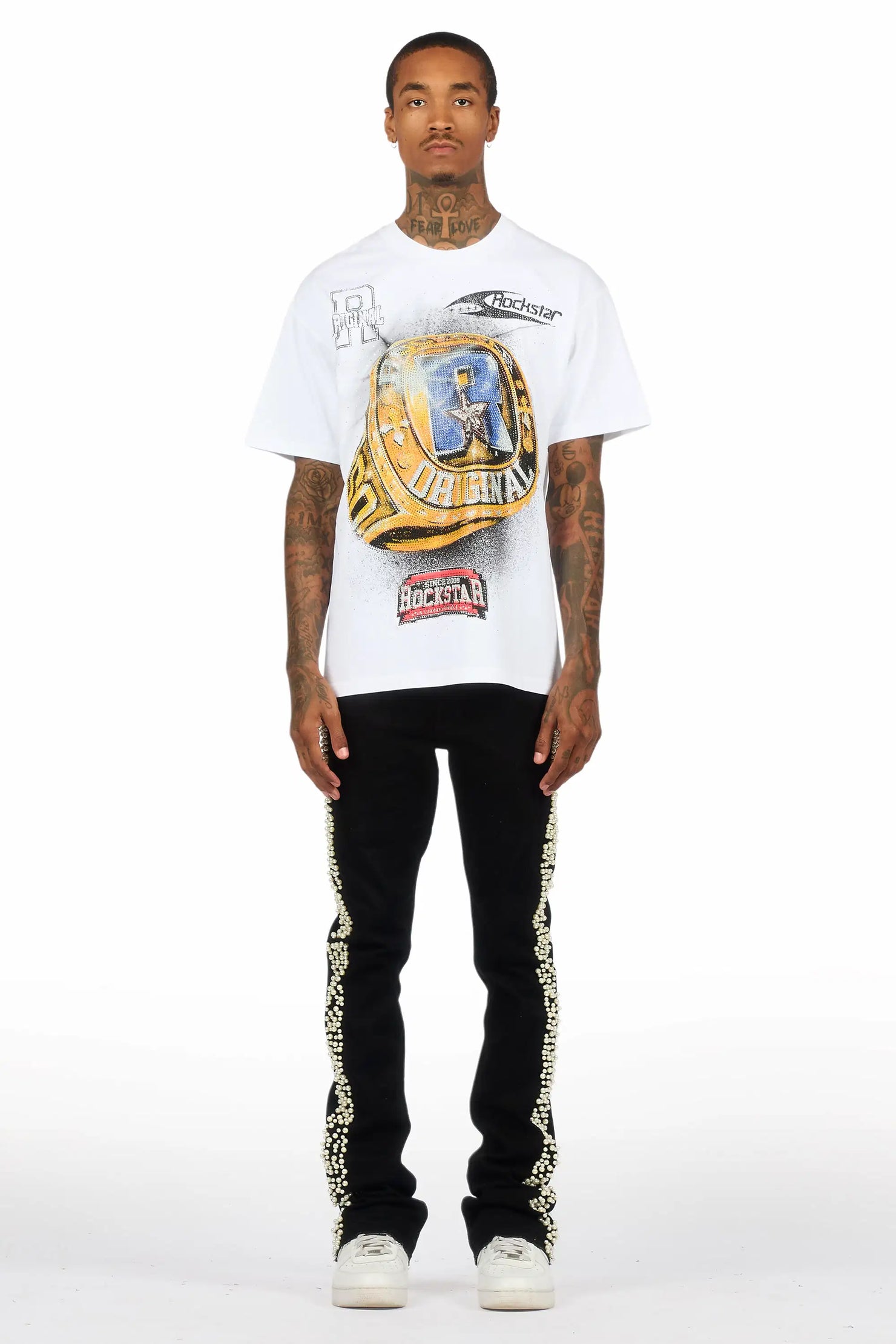 Kairo Jet Black Pearl Stacked Flare Jean